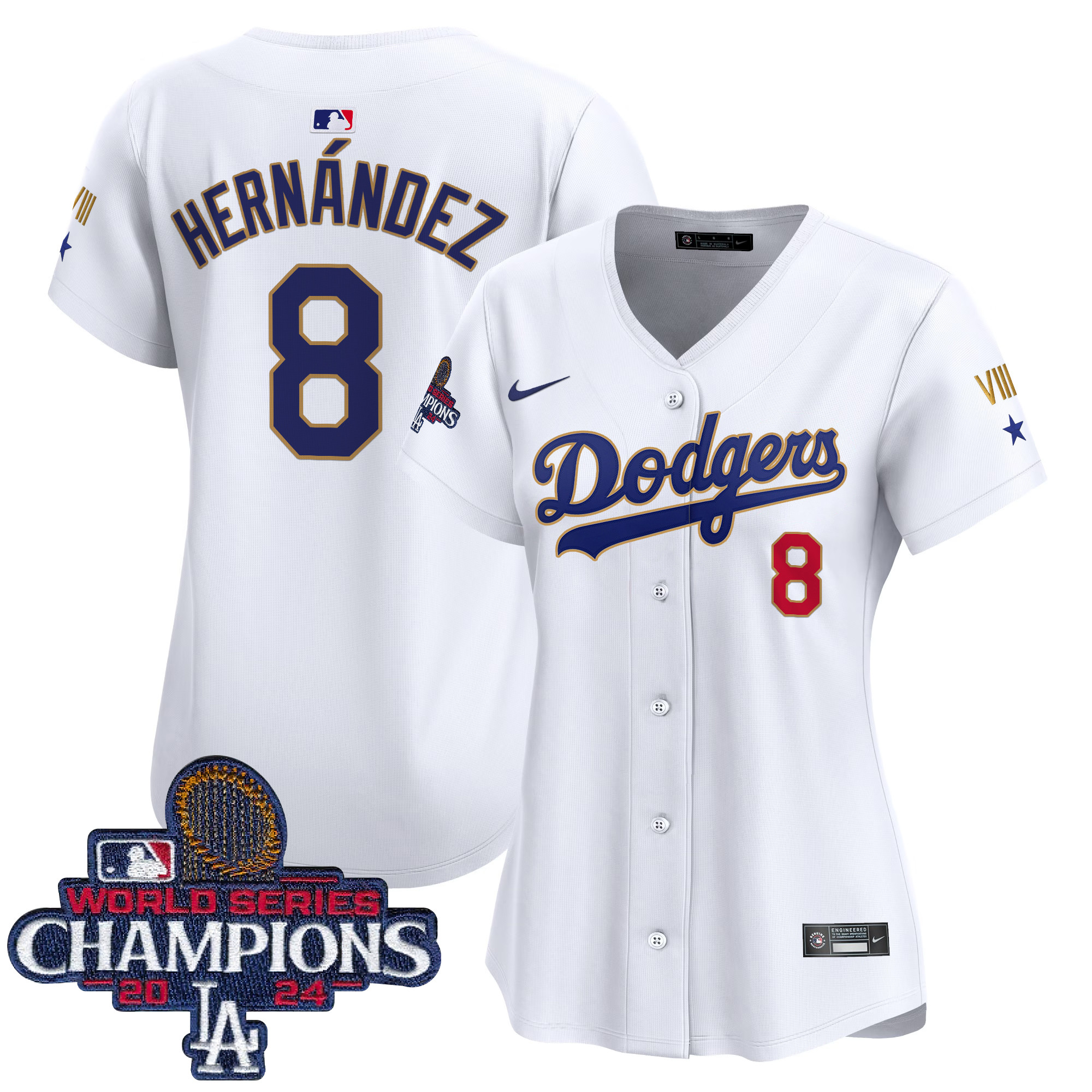 Kike Hernandez Women's Los Angeles Dodgers 2024 World Series Champions Gold Trim Vapor Premier Limited White Jersey - All Stitched