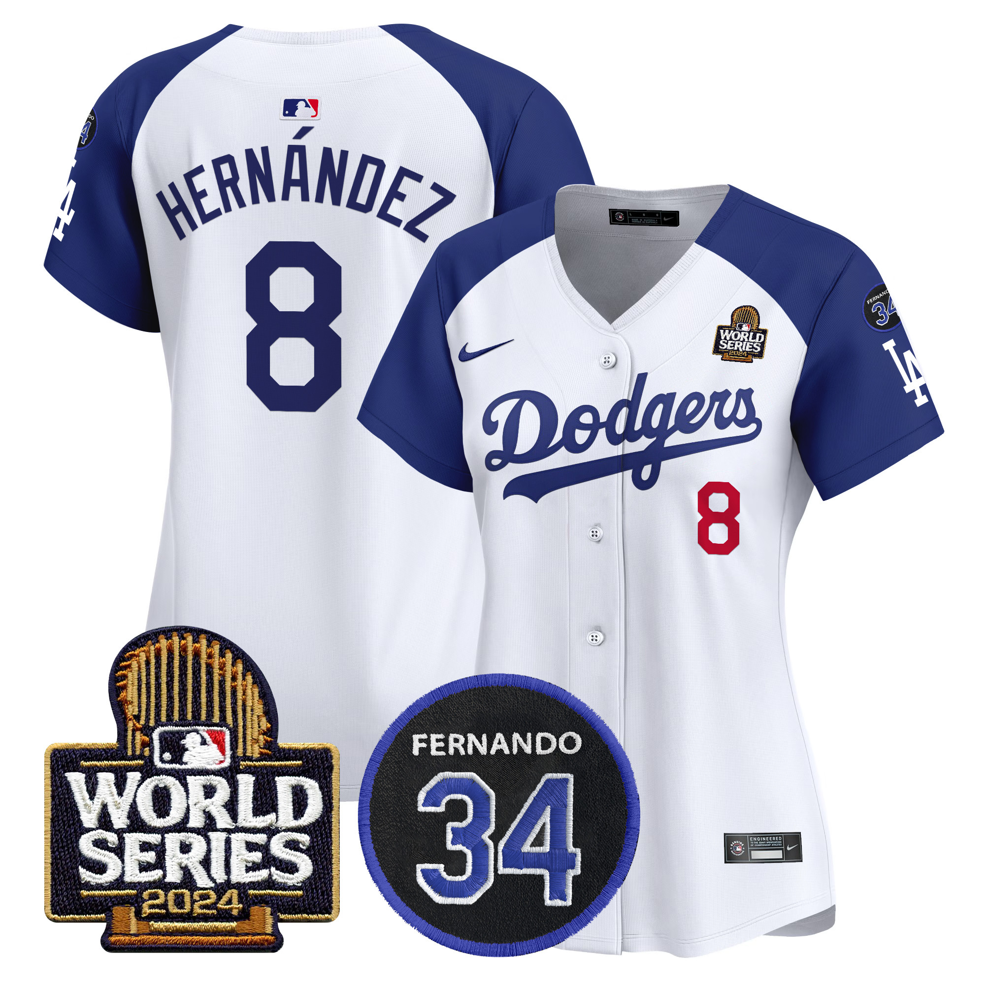 Kike Hernandez Women's Los Angeles Dodgers Fernando Memorial & 2024 World Series Patch Vapor Premier Limited Alternate White Jersey V2 - All Stitched
