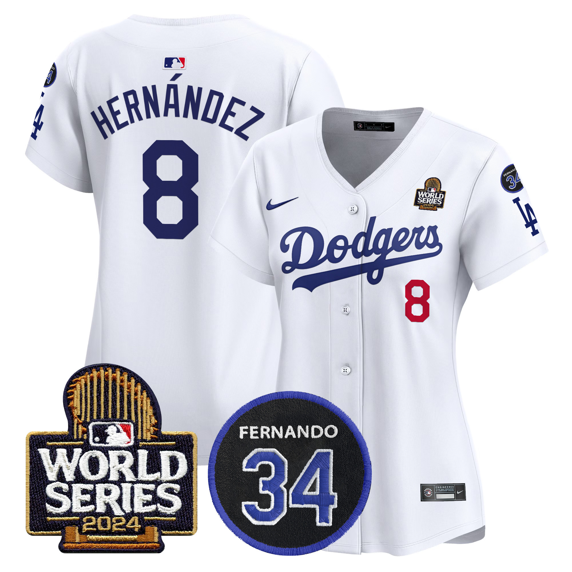 Kike Hernandez Women's Los Angeles Dodgers Fernando Memorial & 2024 World Series Patch Vapor Premier Limited White Jersey V2 - All Stitched
