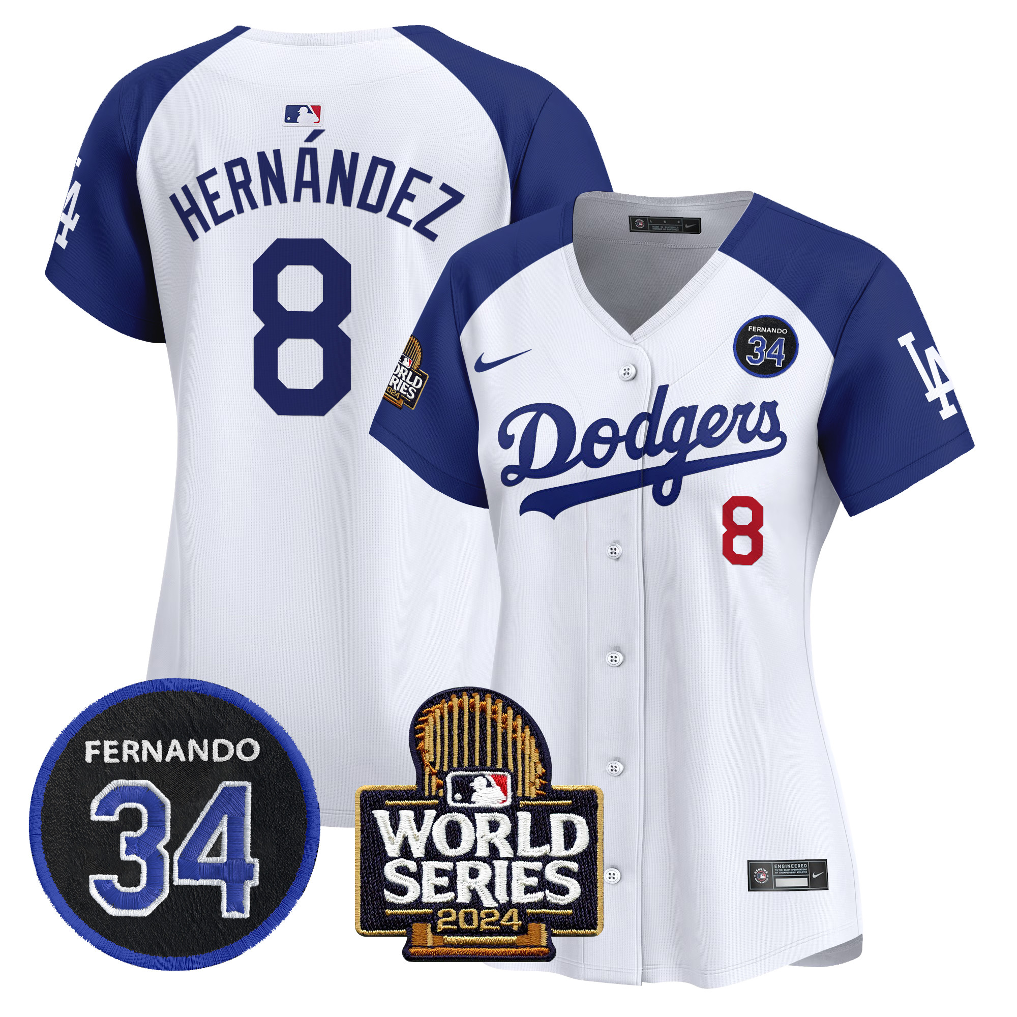 Kike Hernandez Women's Los Angeles Dodgers Fernando Valenzuela & 2024 World Series Patch Vapor Premier Limited Alternate White Jersey V2 - All Stitched