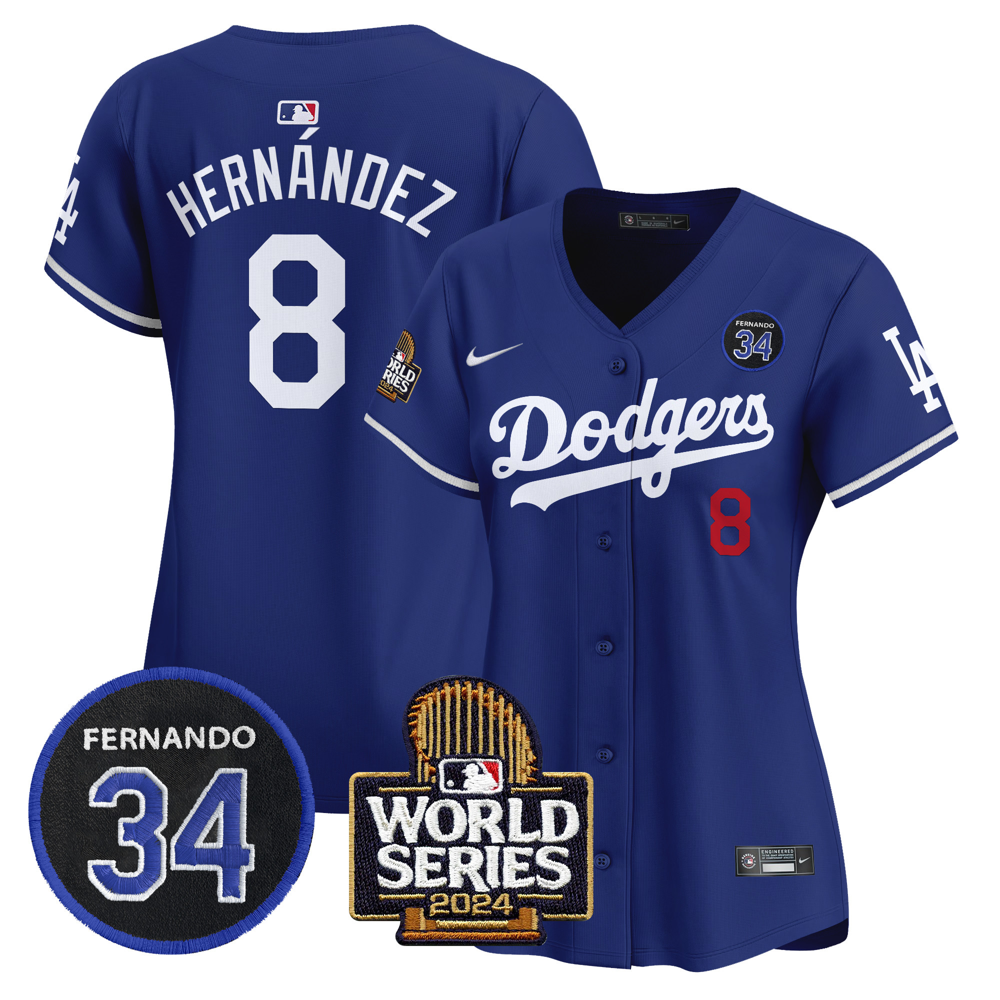 Kike Hernandez Women's Los Angeles Dodgers Fernando Valenzuela & 2024 World Series Patch Vapor Premier Limited Royal Jersey V2 - All Stitched