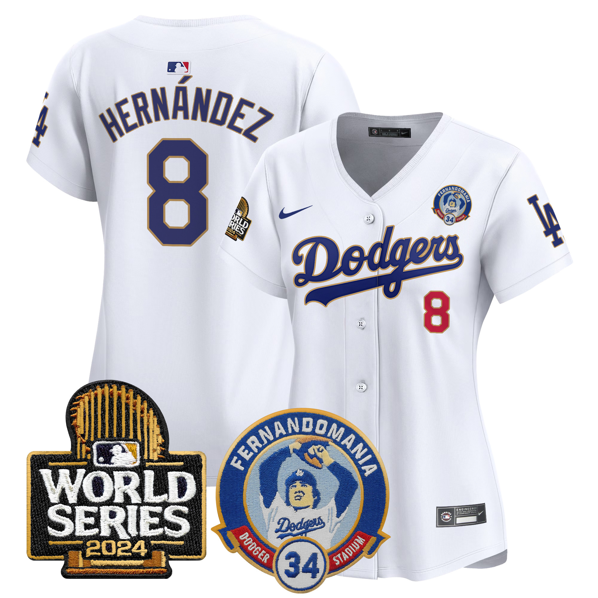 Kike Hernandez Women's Los Angeles Dodgers Fernando Valenzuela & 2024 World Series Patch Vapor Premier Limited White Jersey - All Stitched