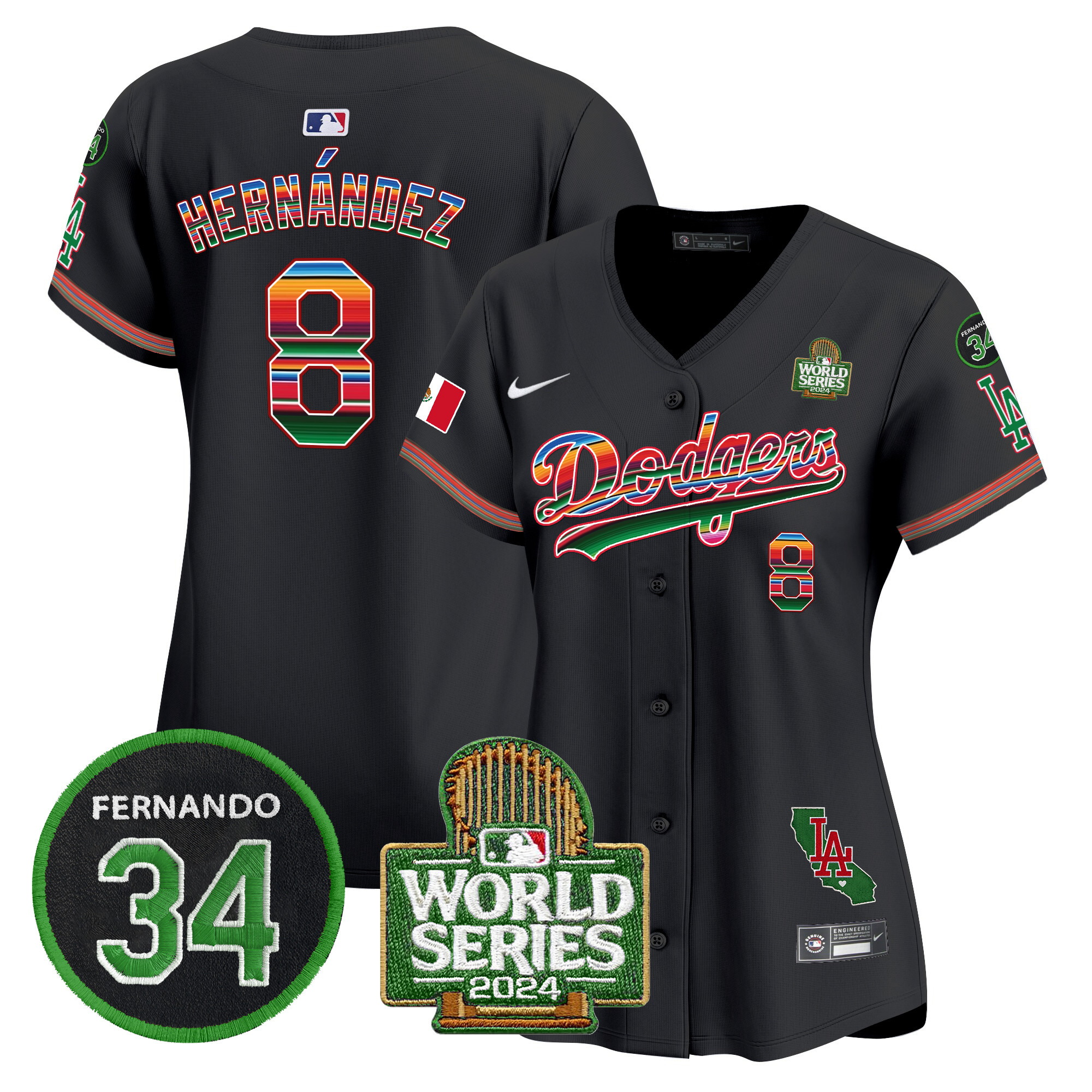 Kike Hernandez Women's Los Angeles Dodgers Mexico Fernando Memorial & 2024 World Series Patch Vapor Premier Limited Black Jersey V2 - All Stitched