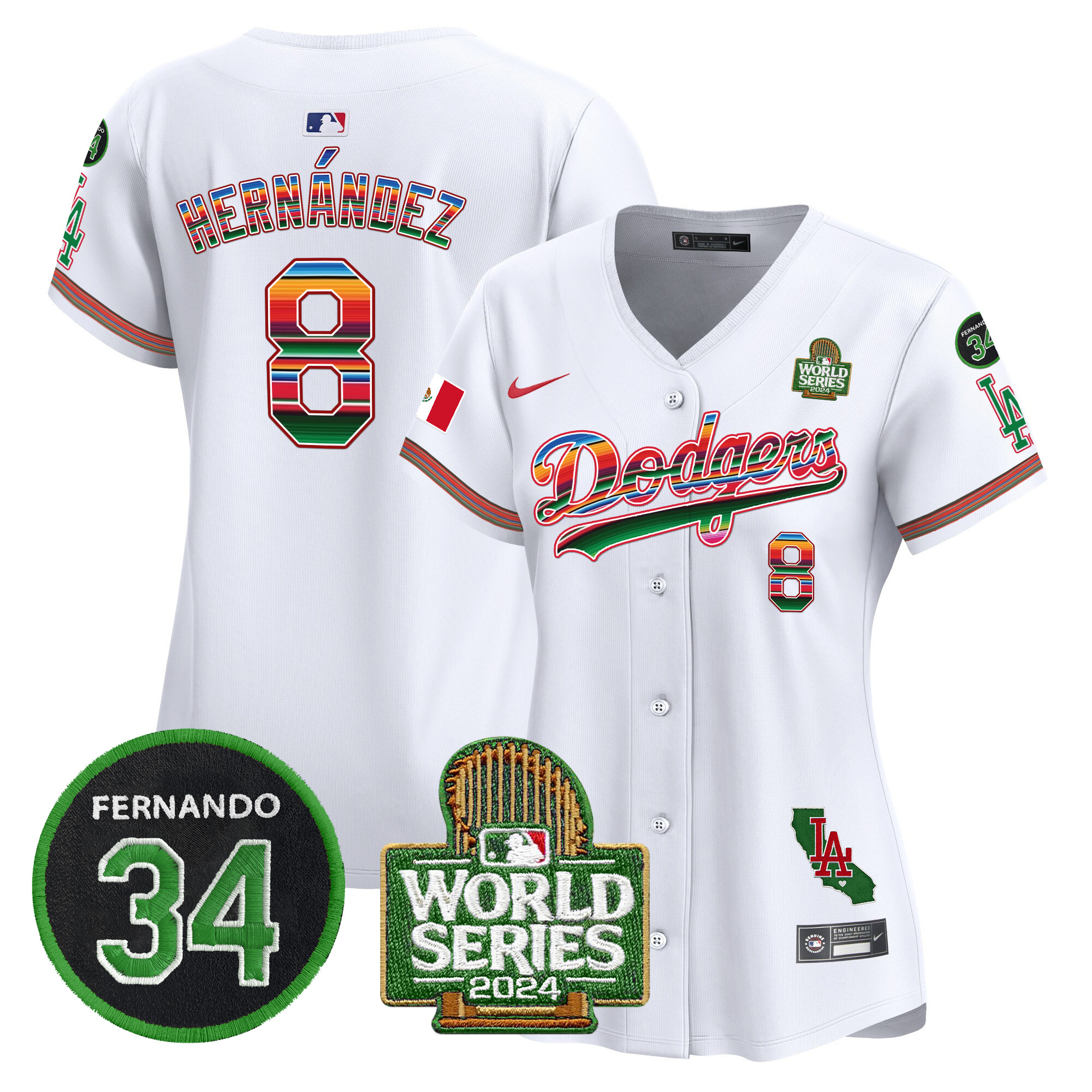 Kike Hernandez Women's Los Angeles Dodgers Mexico Fernando Memorial & 2024 World Series Patch Vapor Premier Limited White Jersey V2 - All Stitched