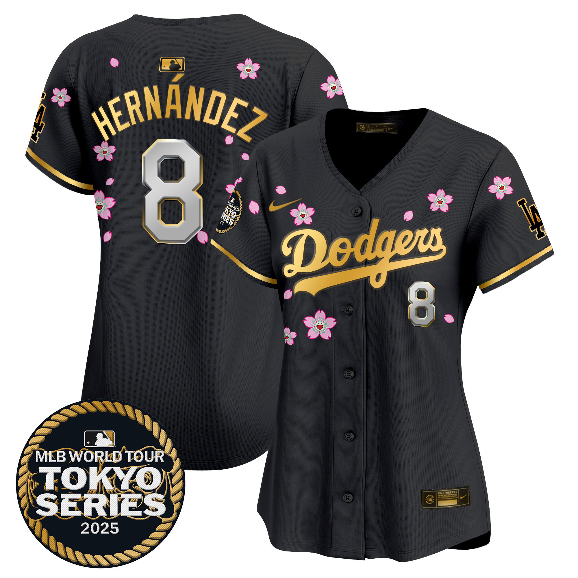 Kike Hernandez Women's Los Angeles Dodgers Tokyo Series 2025 Gold Trim Vapor Premier Limited Black Gold Jersey V2 - Stitched