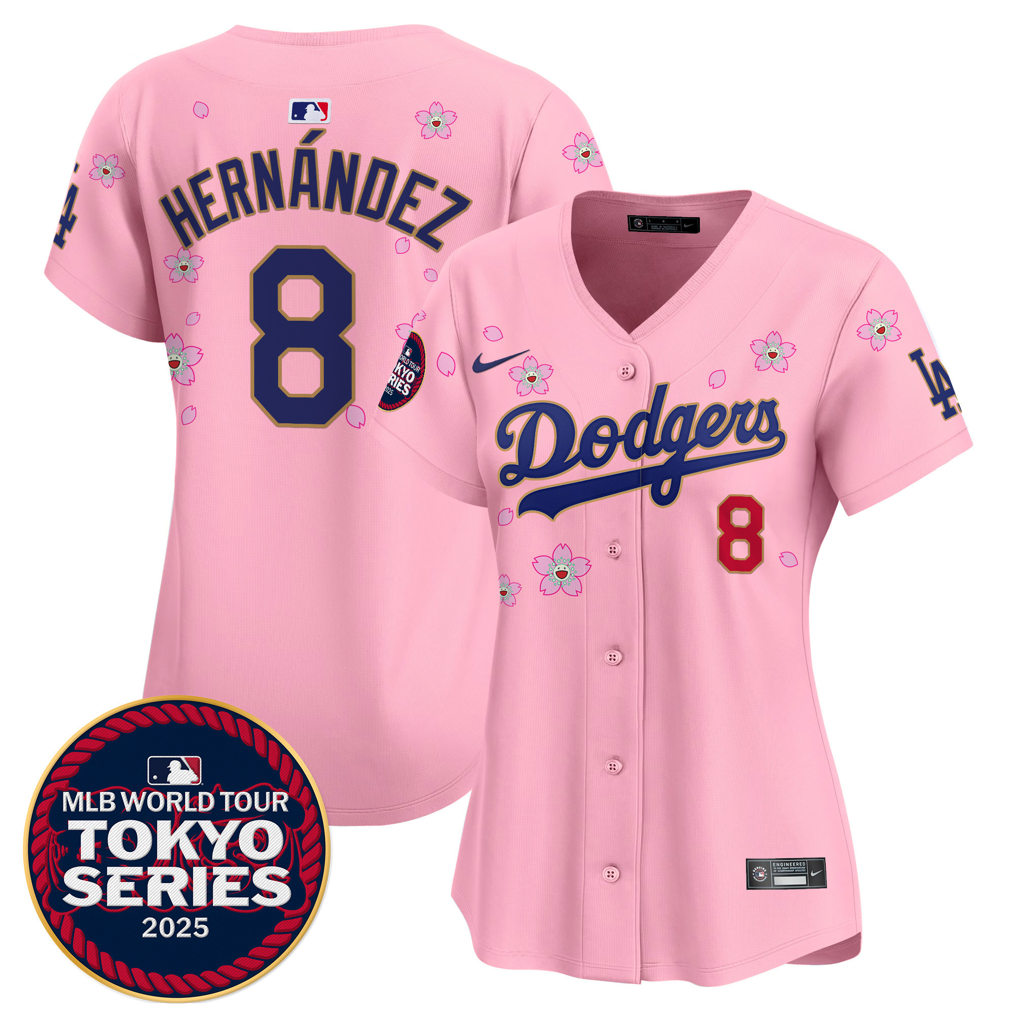 Kike Hernandez Women's Los Angeles Dodgers Tokyo Series 2025 Gold Trim Vapor Premier Limited Cherry Blossom Jersey - Stitched