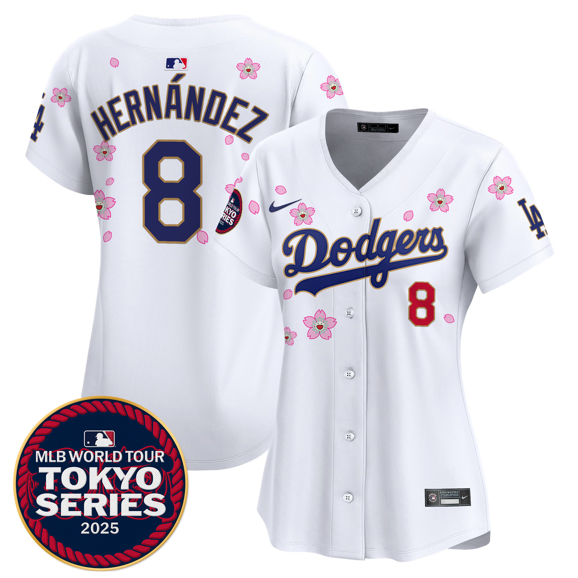 Kike Hernandez Women's Los Angeles Dodgers Tokyo Series 2025 Gold Trim Vapor Premier Limited White Jersey - Stitched