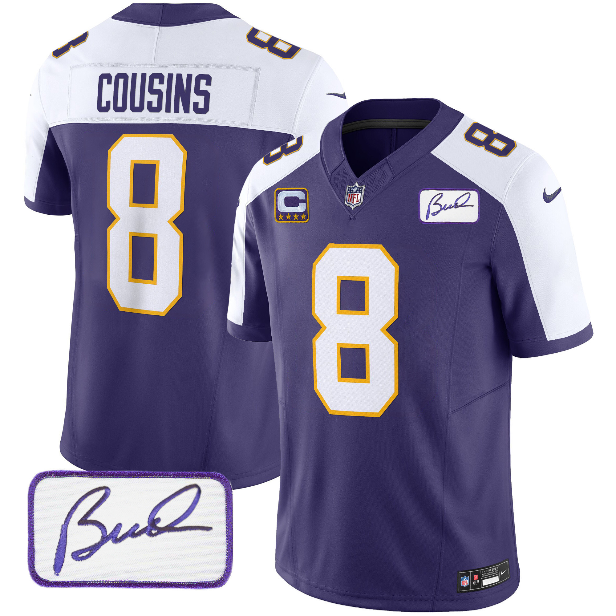 Kirk Cousins Men's Minnesota Vikings Bud Grant Patch Classic Limited Alternate Jersey - All Stitched