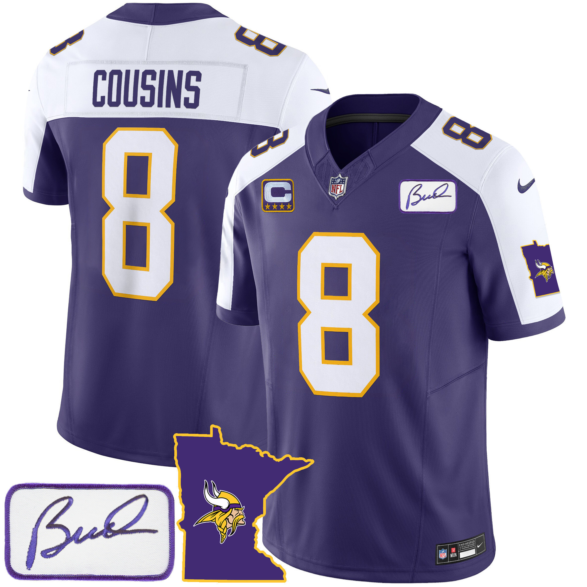 Kirk Cousins Men's Minnesota Vikings Bud Grant Patch Classic Limited Alternate Jersey - All Stitched