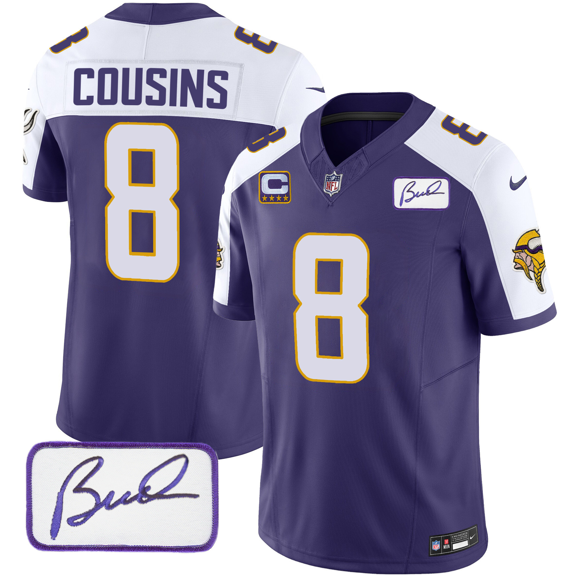Kirk Cousins Men's Minnesota Vikings Bud Grant Patch Classic Limited Purple Alternate Jersey - All Stitched