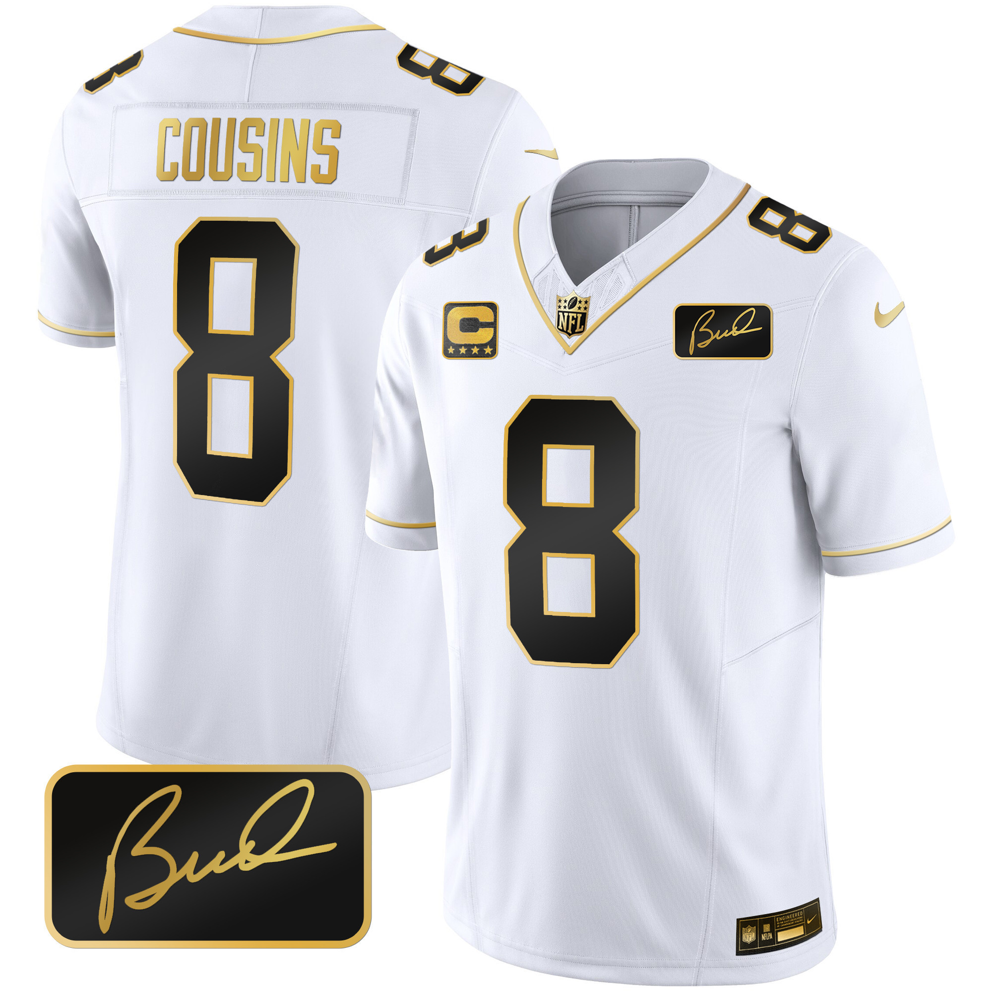 Kirk Cousins Men's Minnesota Vikings Bud Grant Patch Gold Limited White Gold Jersey - All Stitched