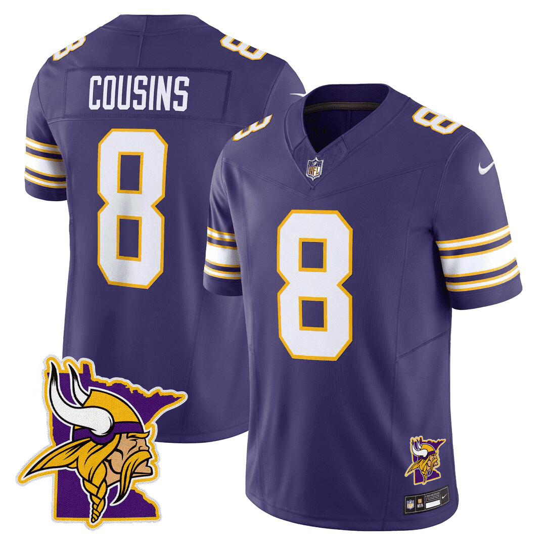 Kirk Cousins Men's Minnesota Vikings Minnesota Map Patch Limited Purple Jersey - All Stitched