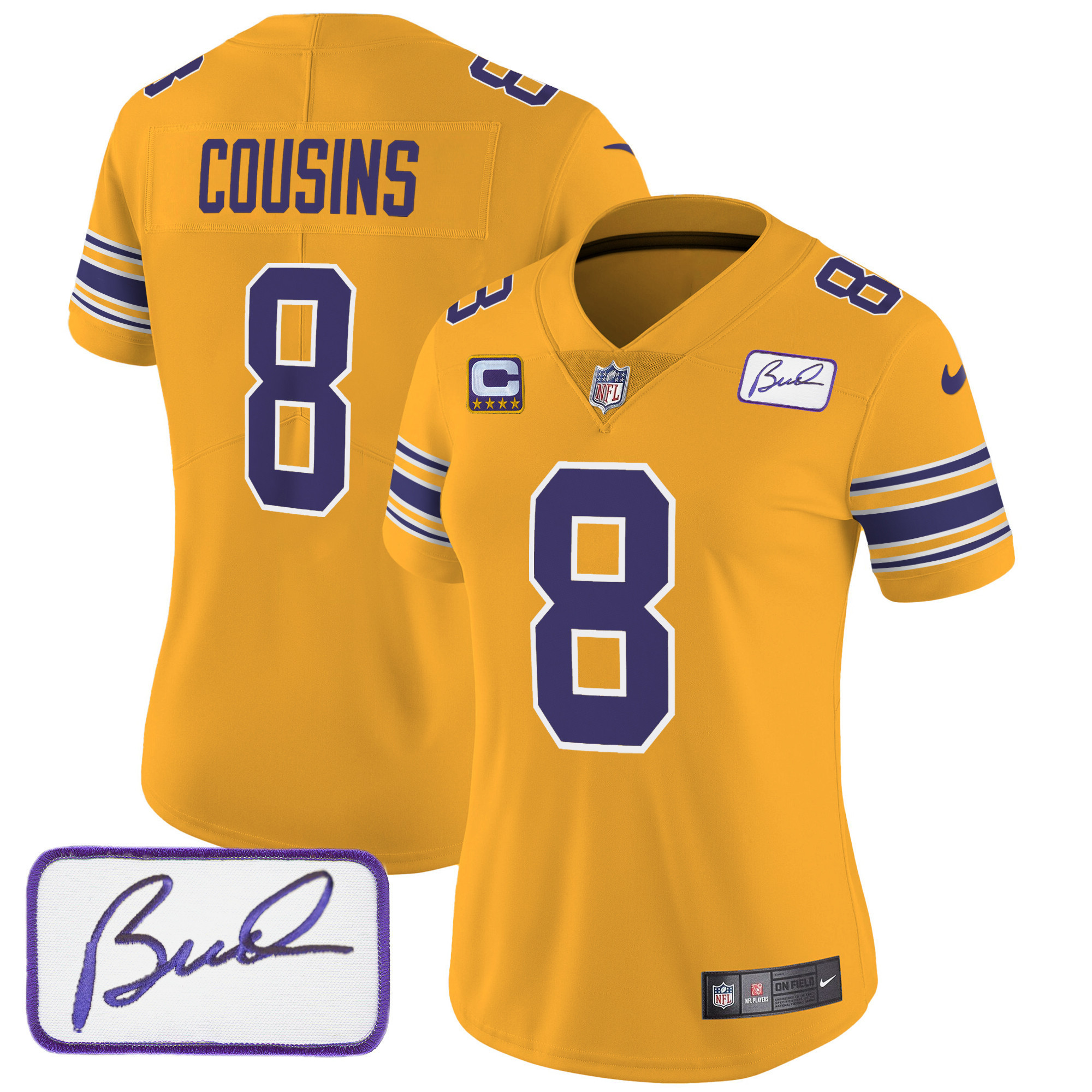 Kirk Cousins Women's Minnesota Vikings Bud Grant Patch Classic Limited Gold Jersey - All Stitched