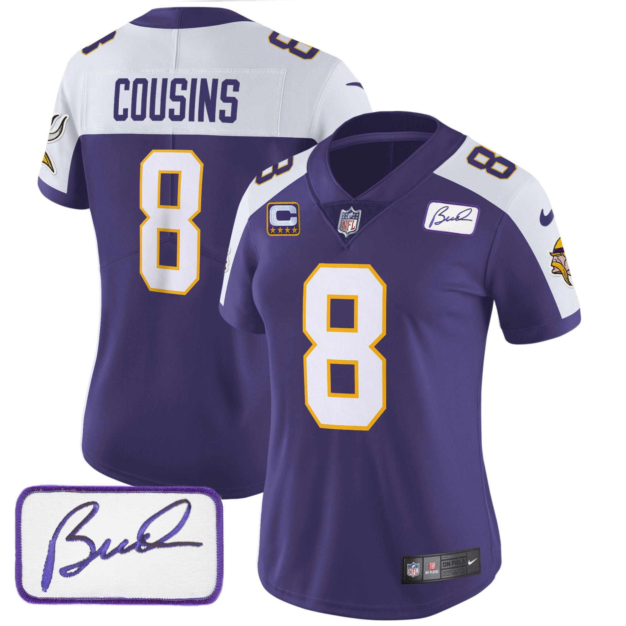 Kirk Cousins Women's Minnesota Vikings Bud Grant Patch Classic Limited Purple Alternate Jersey - All Stitched