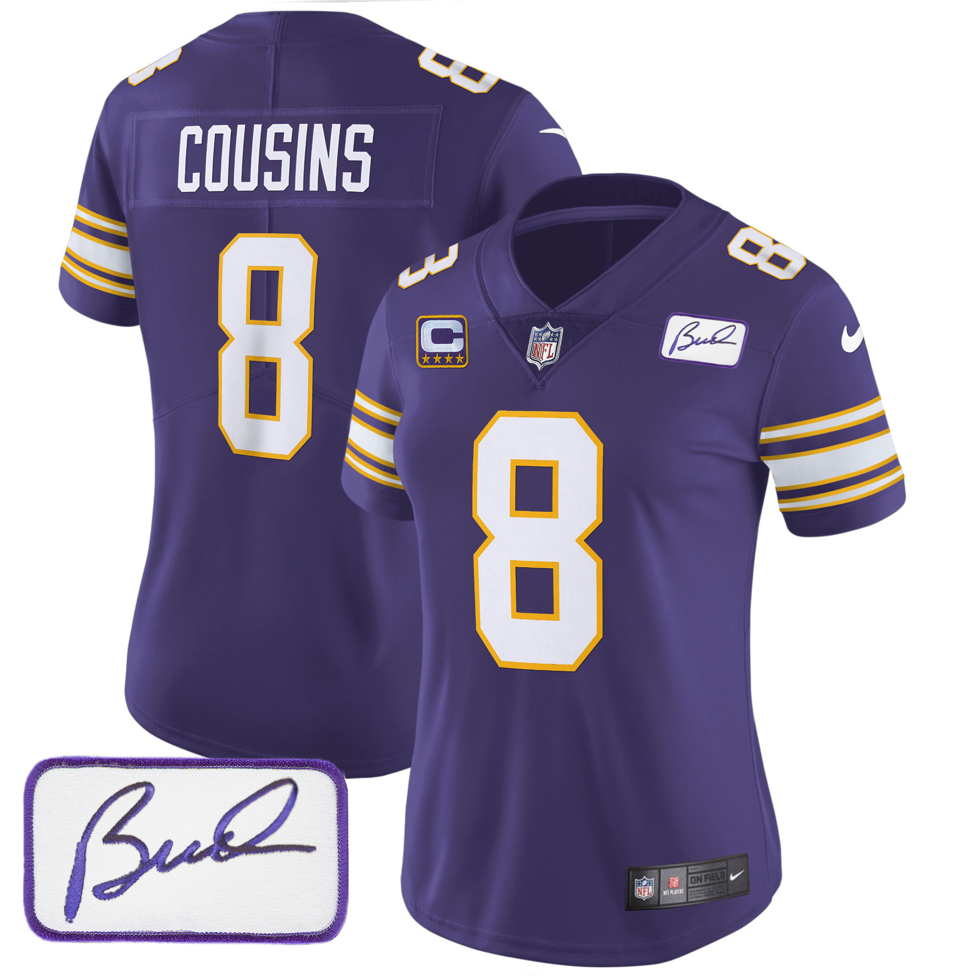 Kirk Cousins Women's Minnesota Vikings Bud Grant Patch Classic Limited Purple Jersey - All Stitched