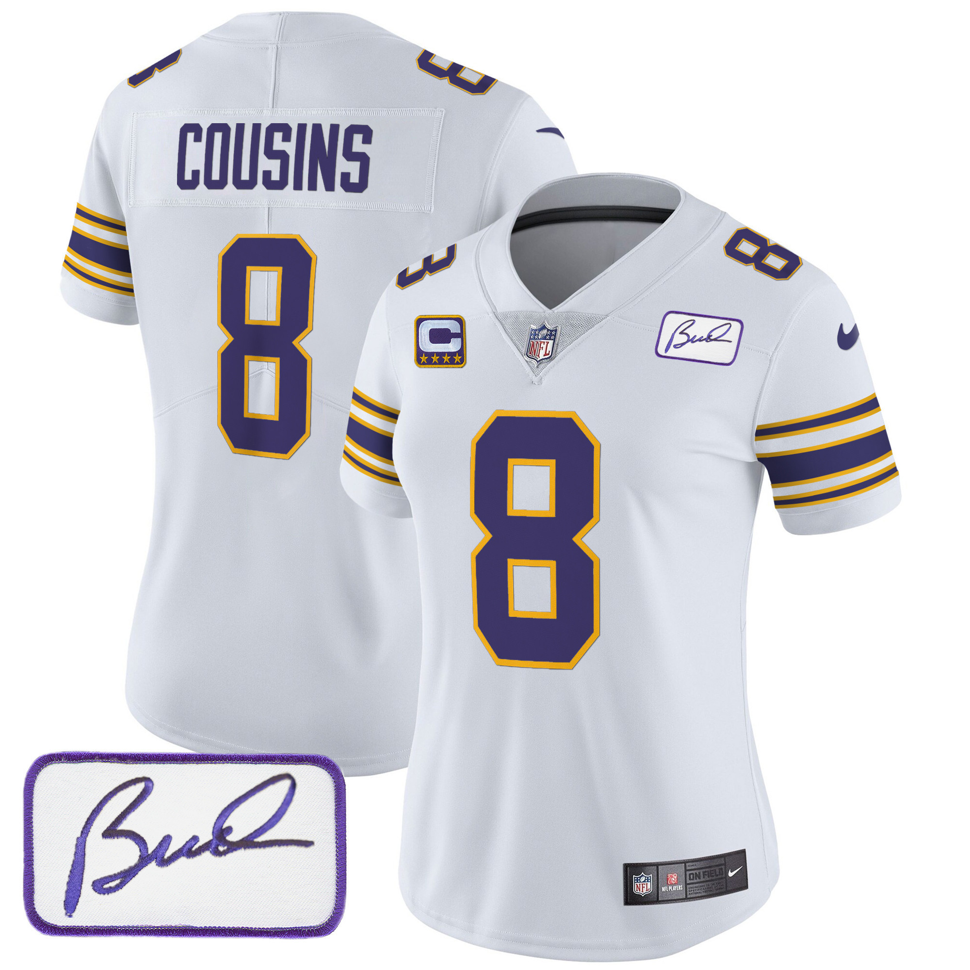 Kirk Cousins Women's Minnesota Vikings Bud Grant Patch Classic Limited White Jersey - All Stitched
