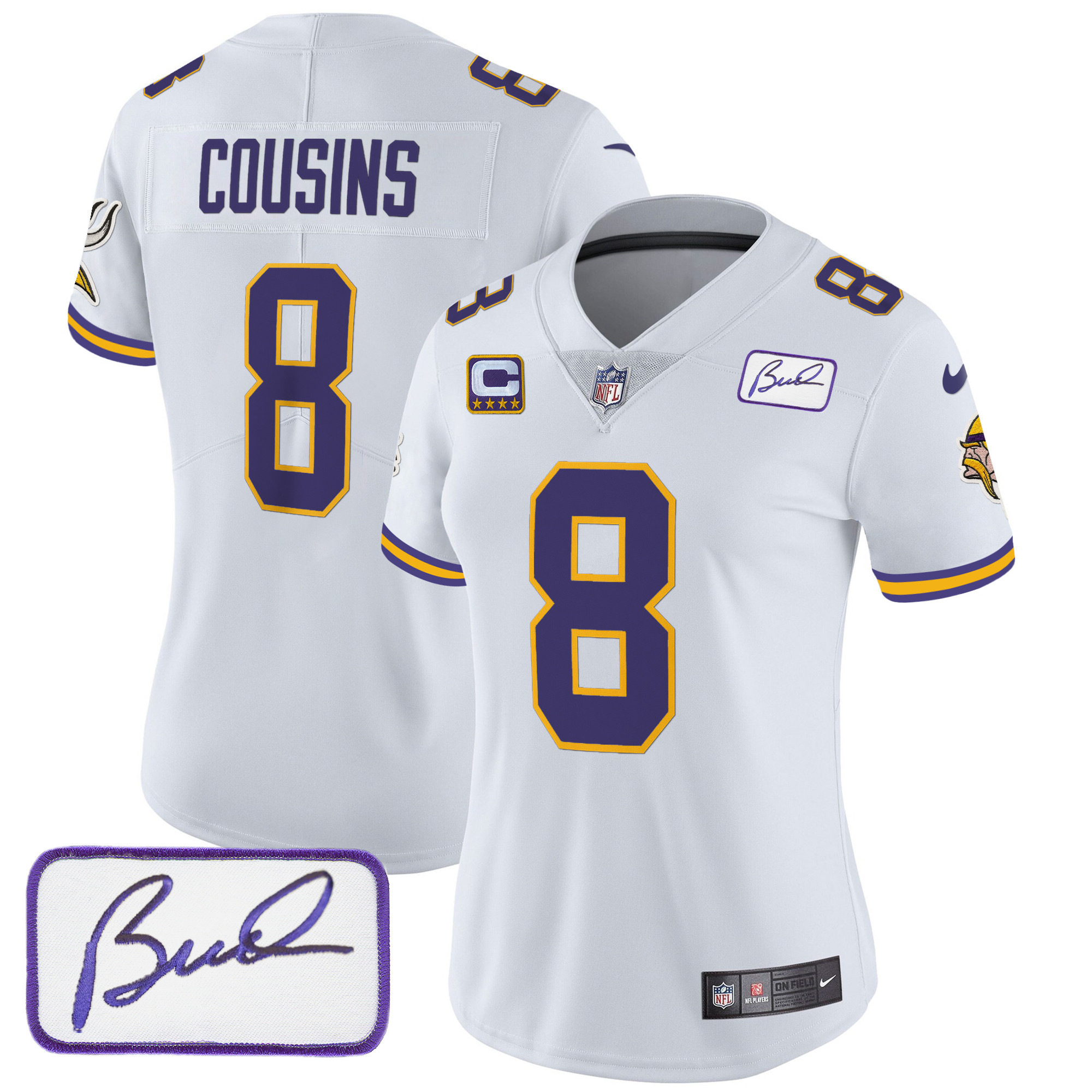 Kirk Cousins Women's Minnesota Vikings Bud Grant Patch Classic Limited White Jersey - All Stitched
