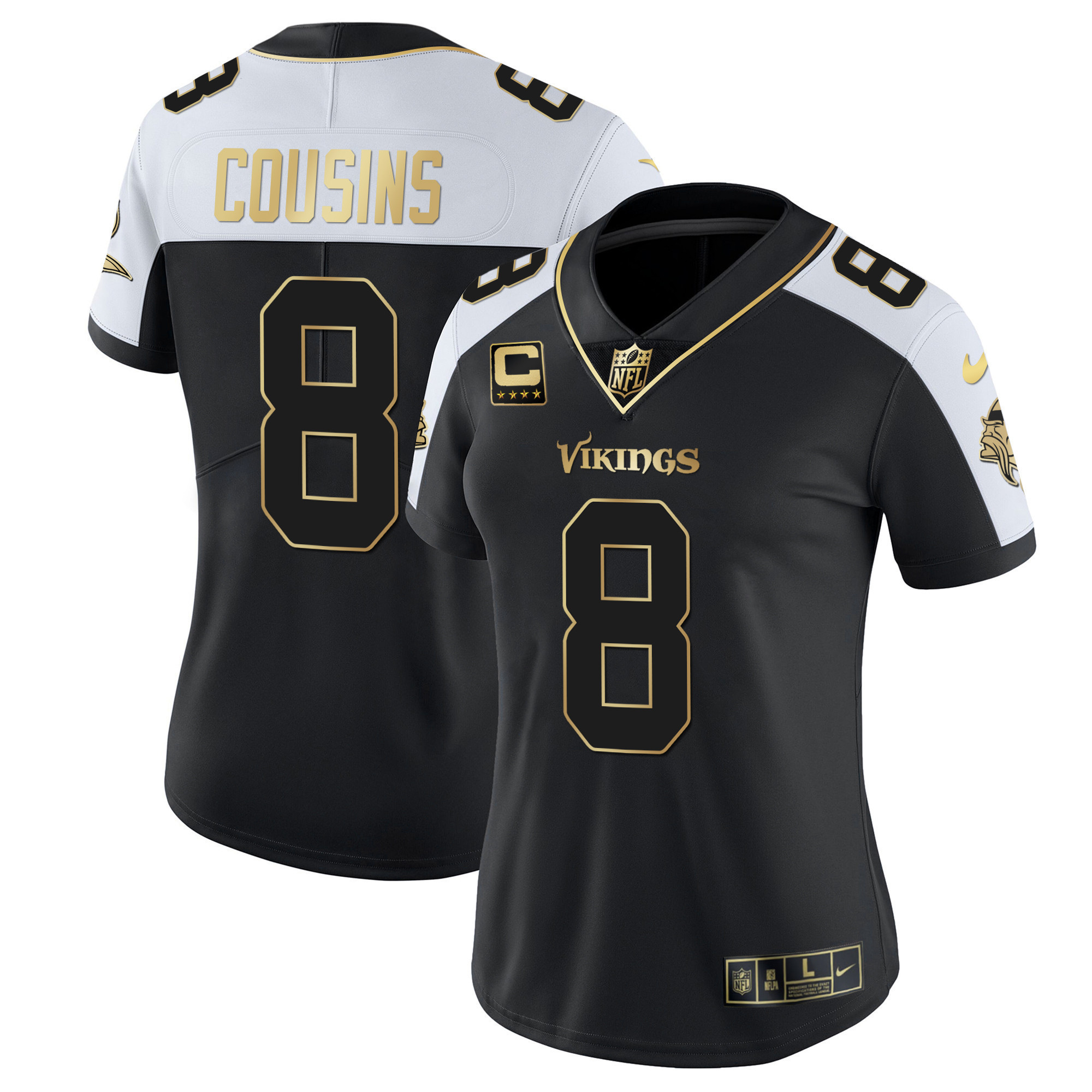 Kirk Cousins Women's Minnesota Vikings White Gold & Black Gold - All Stitched Alternate Jersey - All Stitched