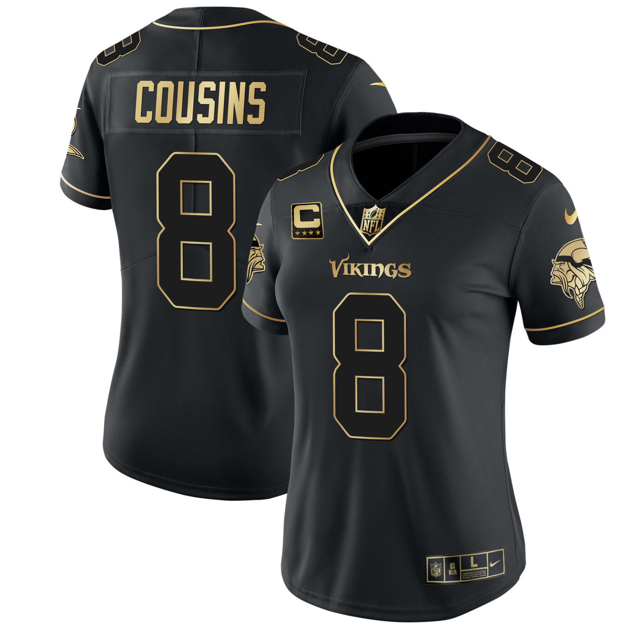 Kirk Cousins Women's Minnesota Vikings White Gold & Black Gold - All Stitched Black Gold Jersey - All Stitched