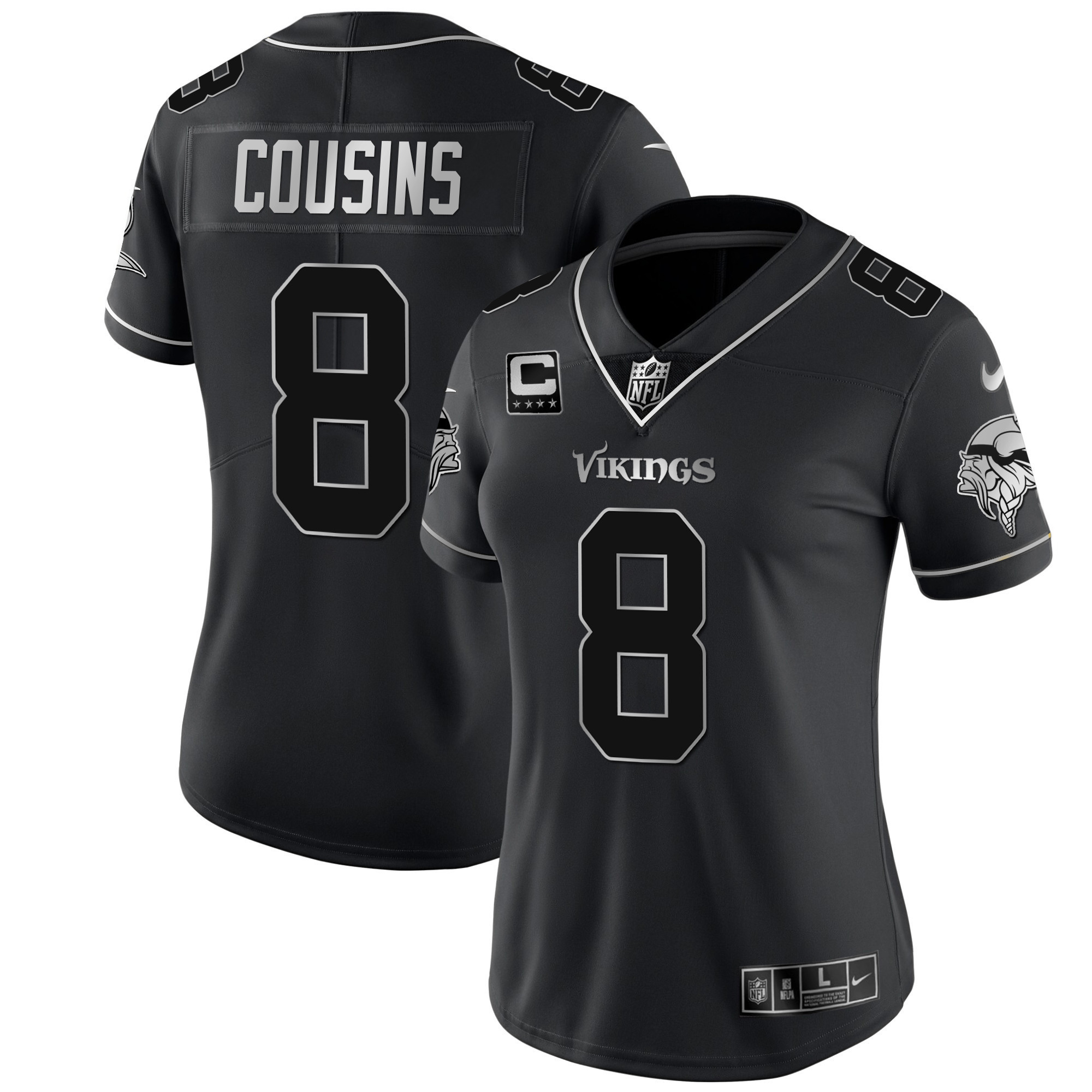 Kirk Cousins Women's Minnesota Vikings White Gold & Black Gold - All Stitched Black Silver Jersey - All Stitched