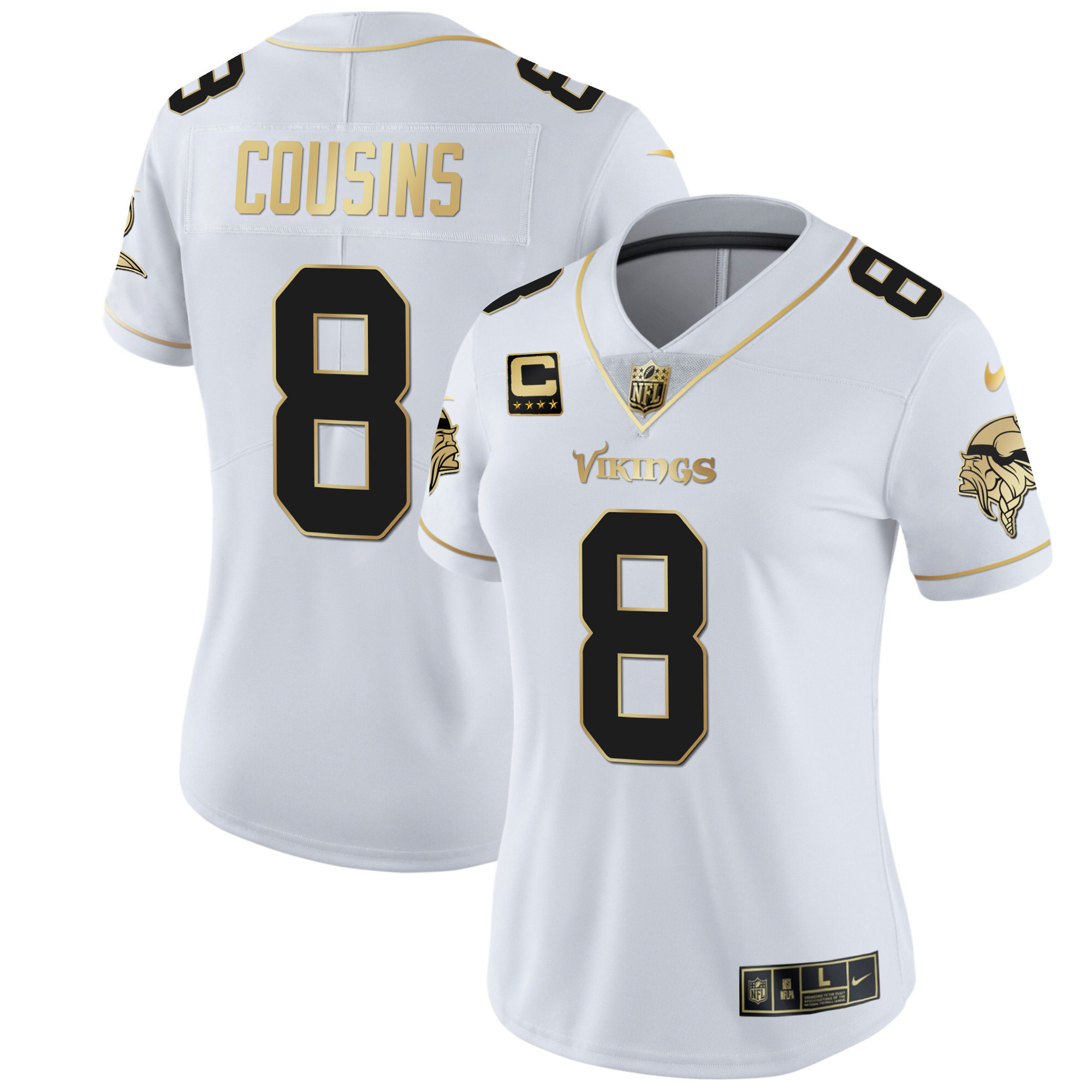 Kirk Cousins Women's Minnesota Vikings White Gold & Black Gold - All Stitched White Gold Jersey - All Stitched