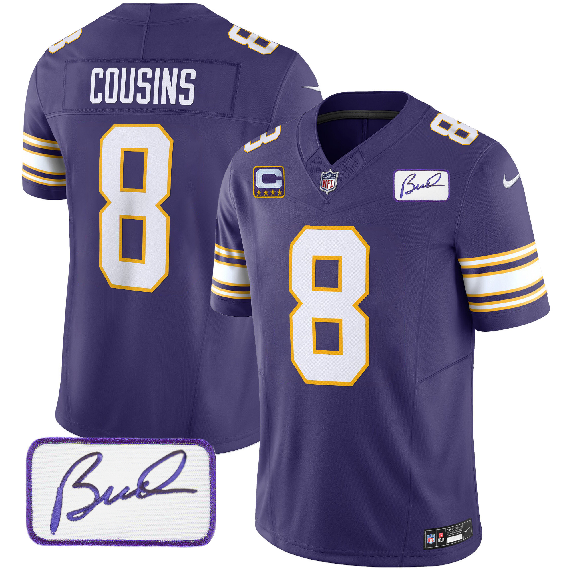 Kirk Cousins Youth's Minnesota Vikings Bud Grant Patch Classic Limited Purple Jersey - All Stitched