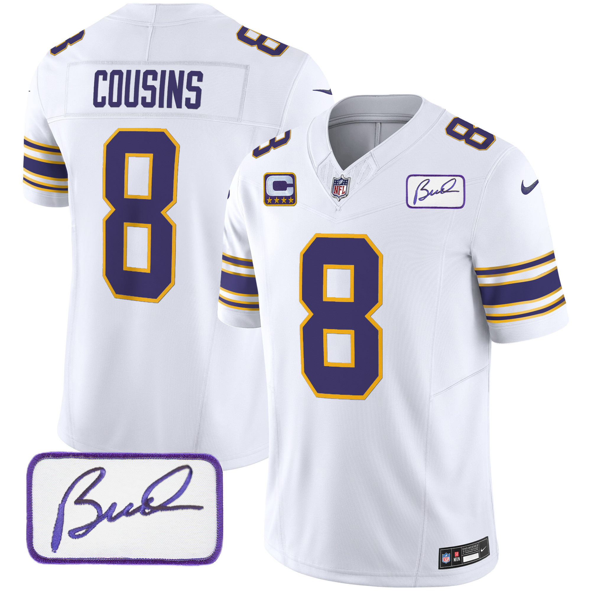 Kirk Cousins Youth's Minnesota Vikings Bud Grant Patch Classic Limited White Jersey - All Stitched