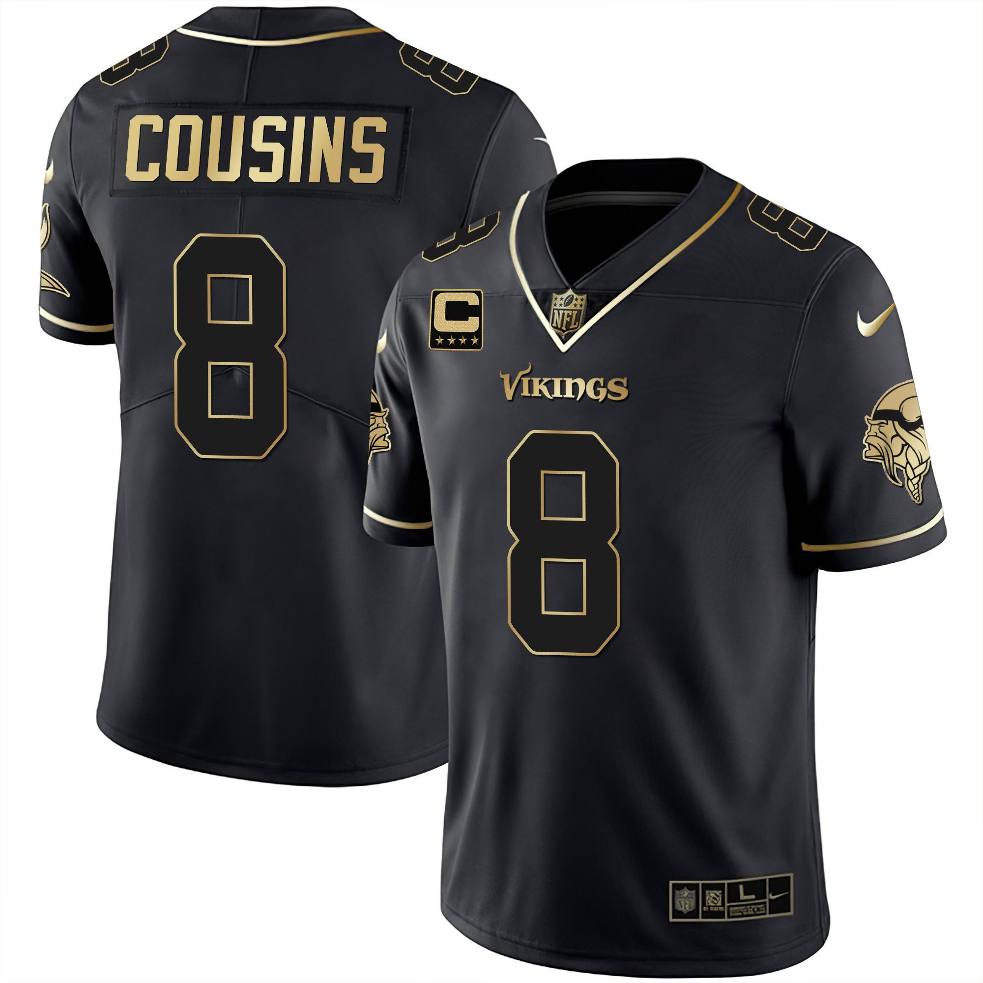 Kirk Cousins Youth's Minnesota Vikings White Gold & Black Gold Black Gold Jersey - All Stitched
