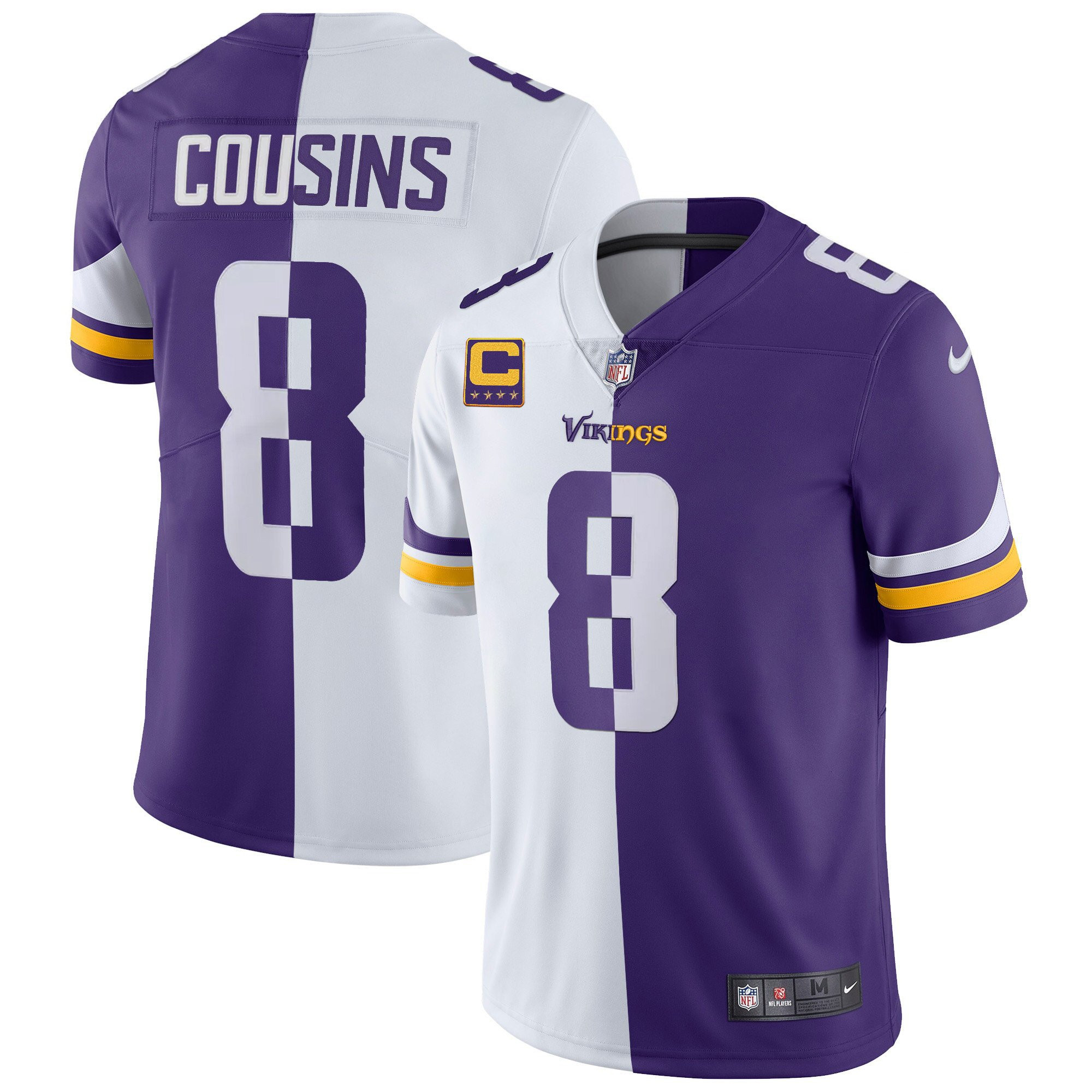 Kirk Cousins Youth's Minnesota Vikings White Gold & Black Gold Split Jersey - All Stitched