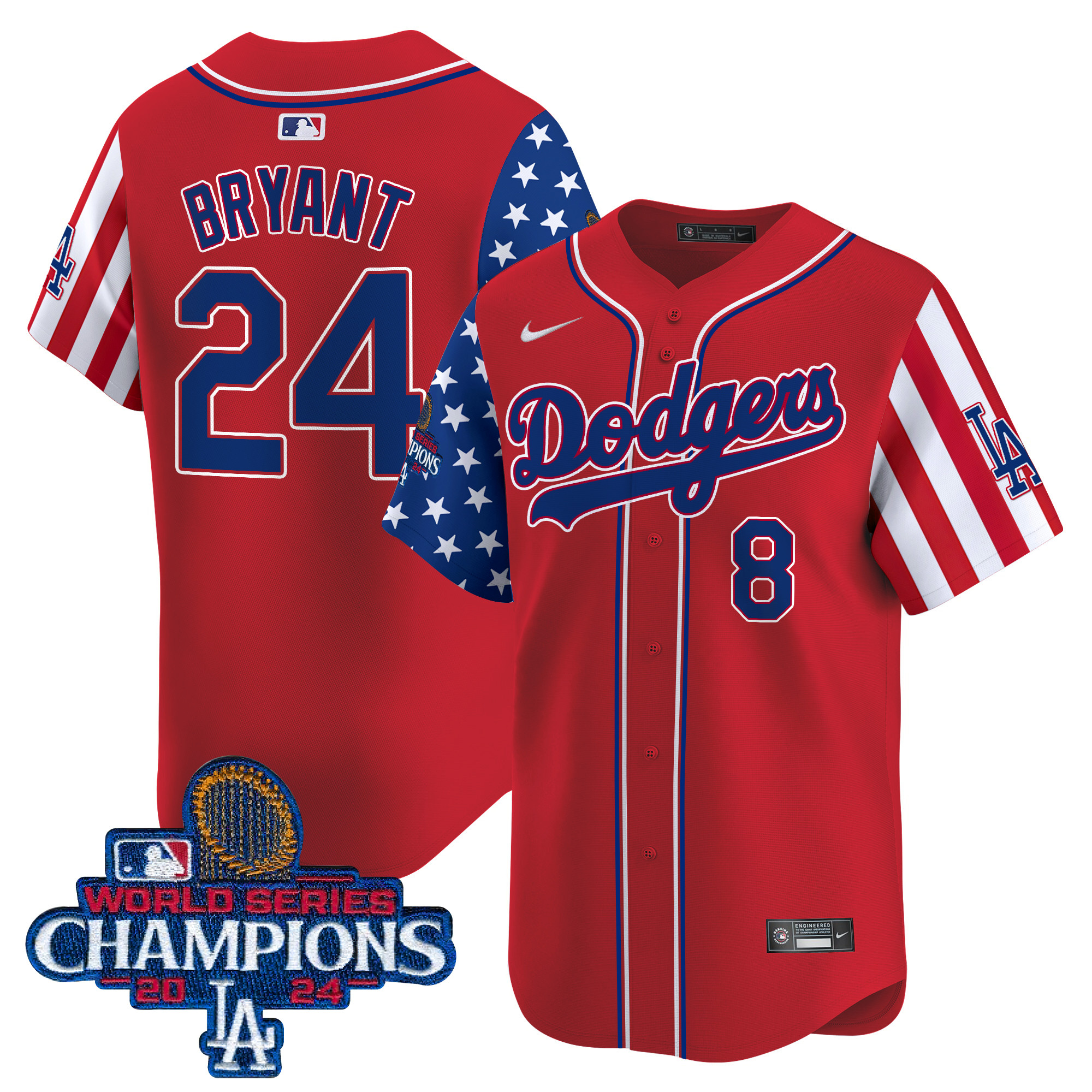 Kobe Bryant Men's Los Angeles Dodgers American Style 2024 World Series Champions Vapor Premier Limited Red Jersey - All Stitched