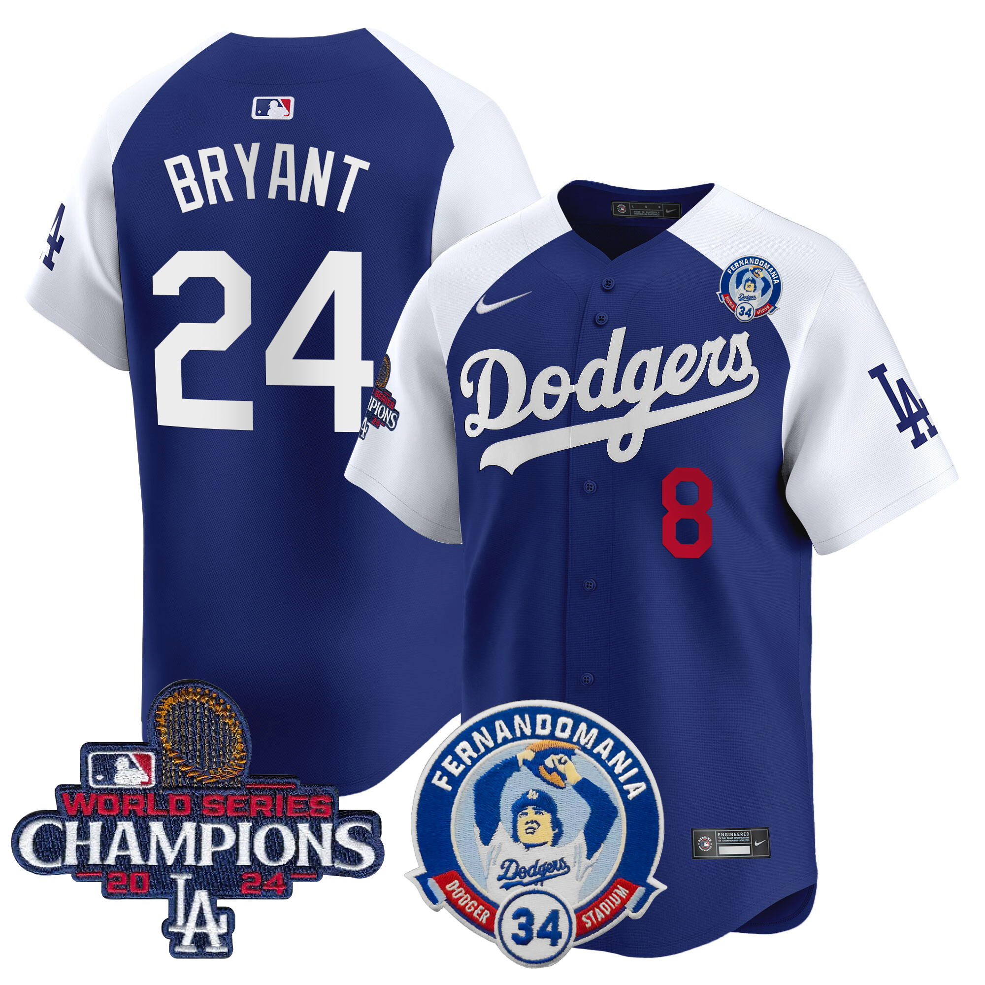 Kobe Bryant Men's Los Angeles Dodgers Fernando & 2024 World Series Champions Patch Vapor Premier Limited Alternate Royal Jersey V2 - All Stitched