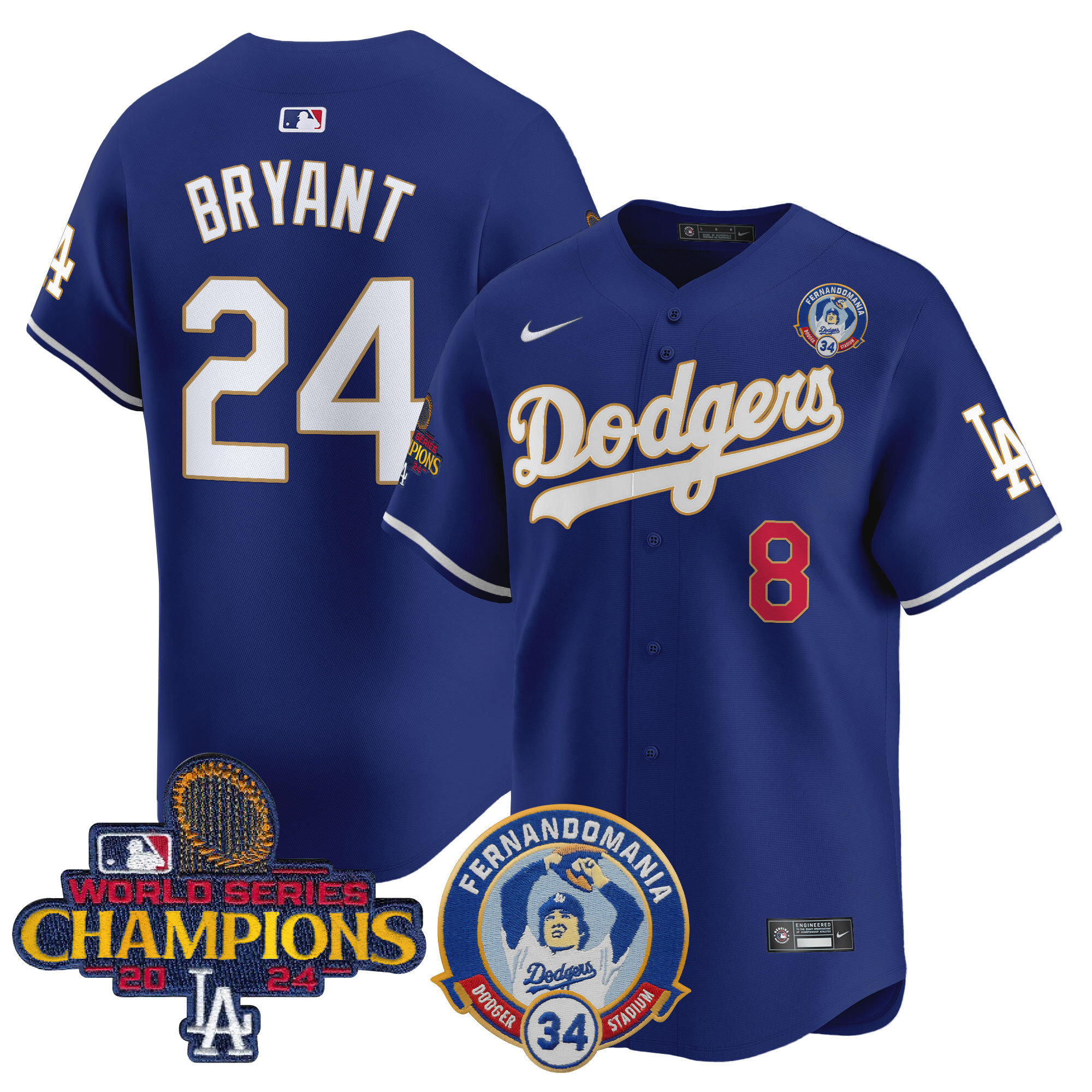 Kobe Bryant Men's Los Angeles Dodgers Fernando & 2024 World Series Champions Patch Vapor Premier Limited Royal Jersey - All Stitched
