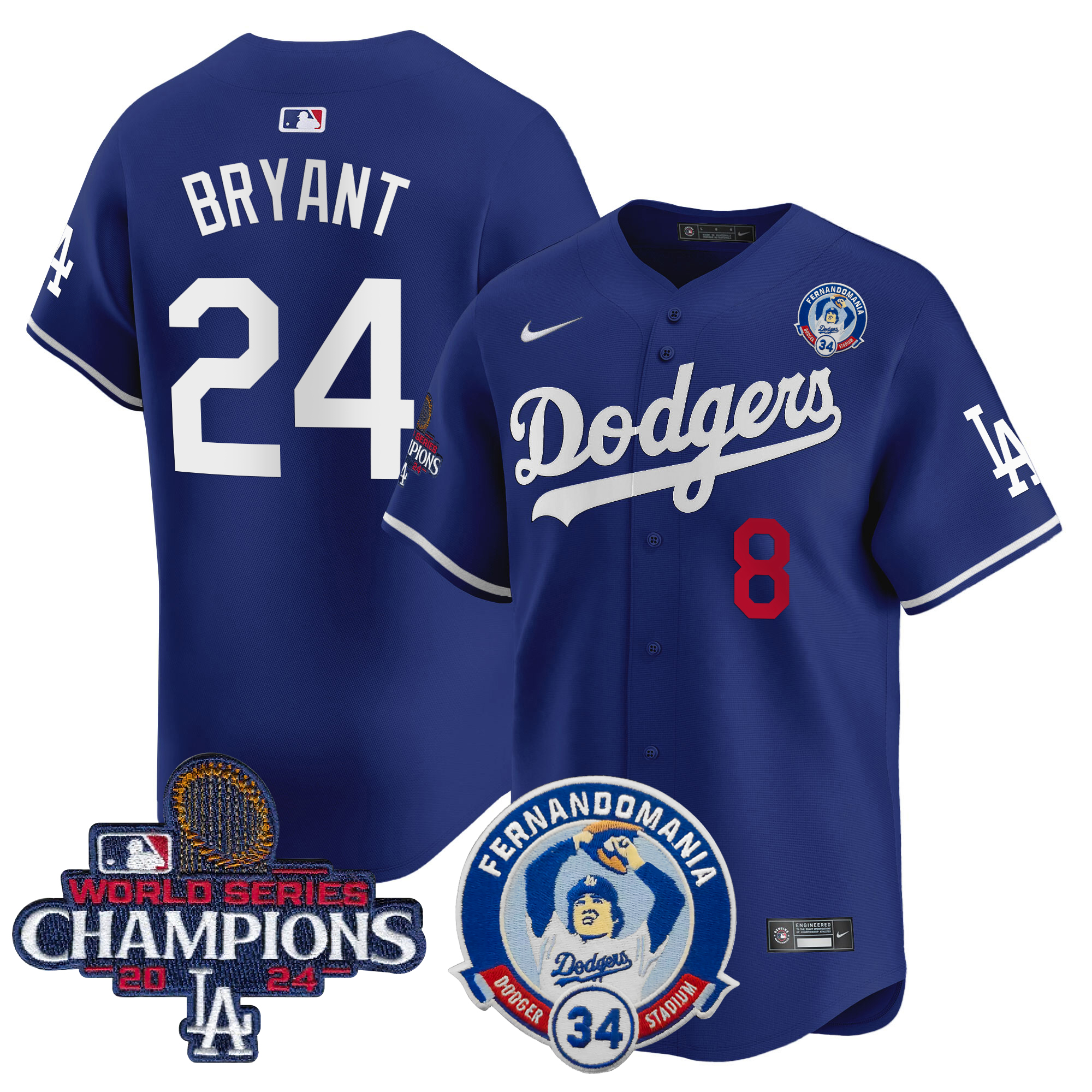 Kobe Bryant Men's Los Angeles Dodgers Fernando & 2024 World Series Champions Patch Vapor Premier Limited Royal Jersey V2 - All Stitched