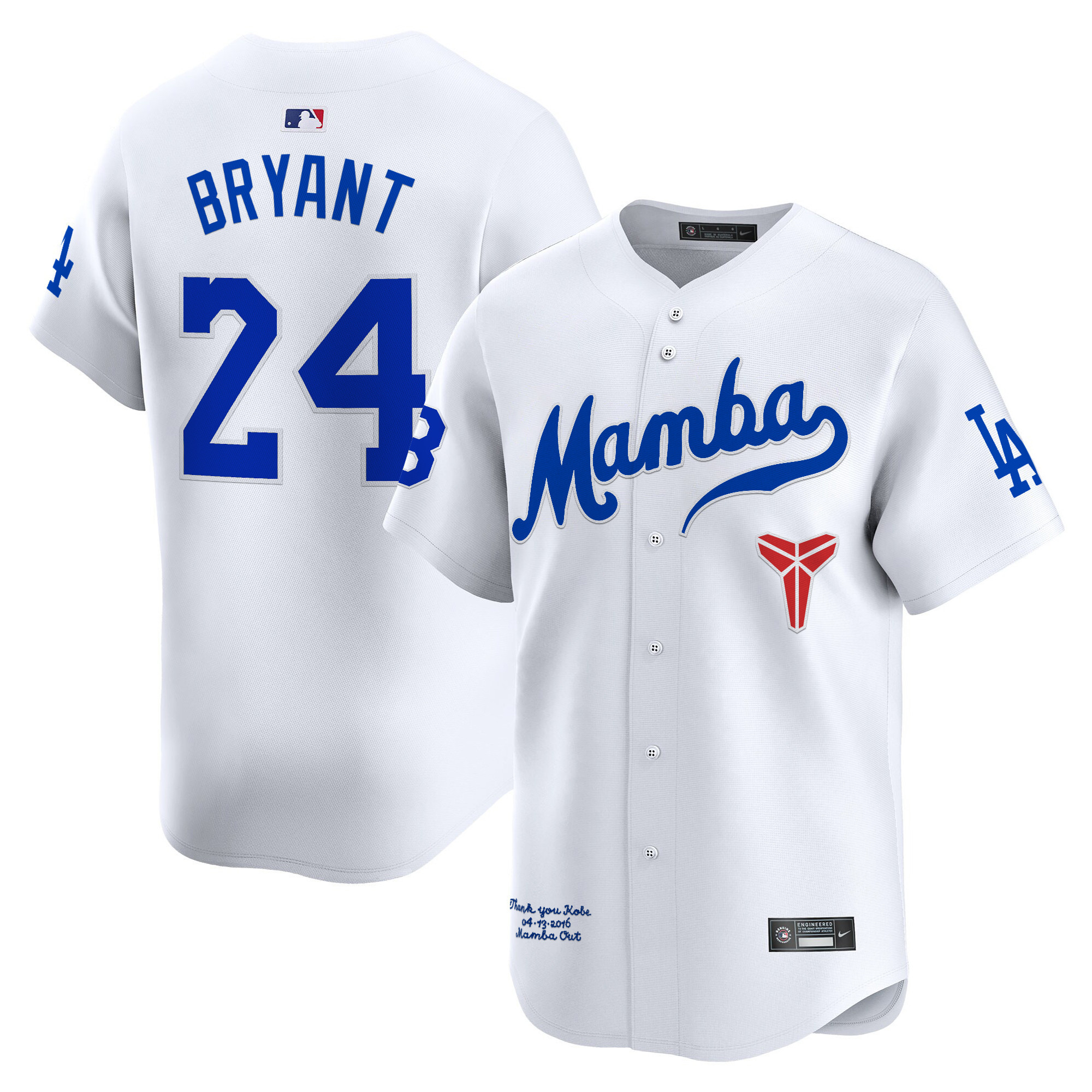 Kobe Bryant Men's Los Angeles Dodgers Kobe Bryant Mamba Vapor Premier Limited White Jersey - All Stitched