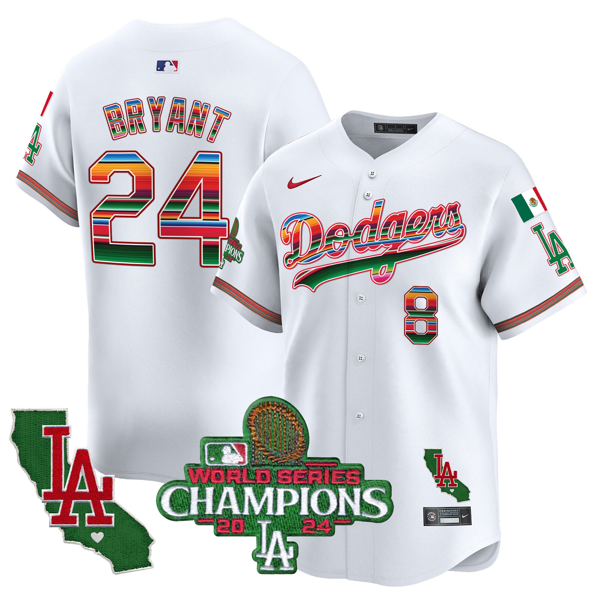 Kobe Bryant Men's Los Angeles Dodgers Mexico 2024 World Series Champions Vapor Premier Limited White Jersey - All Stitched