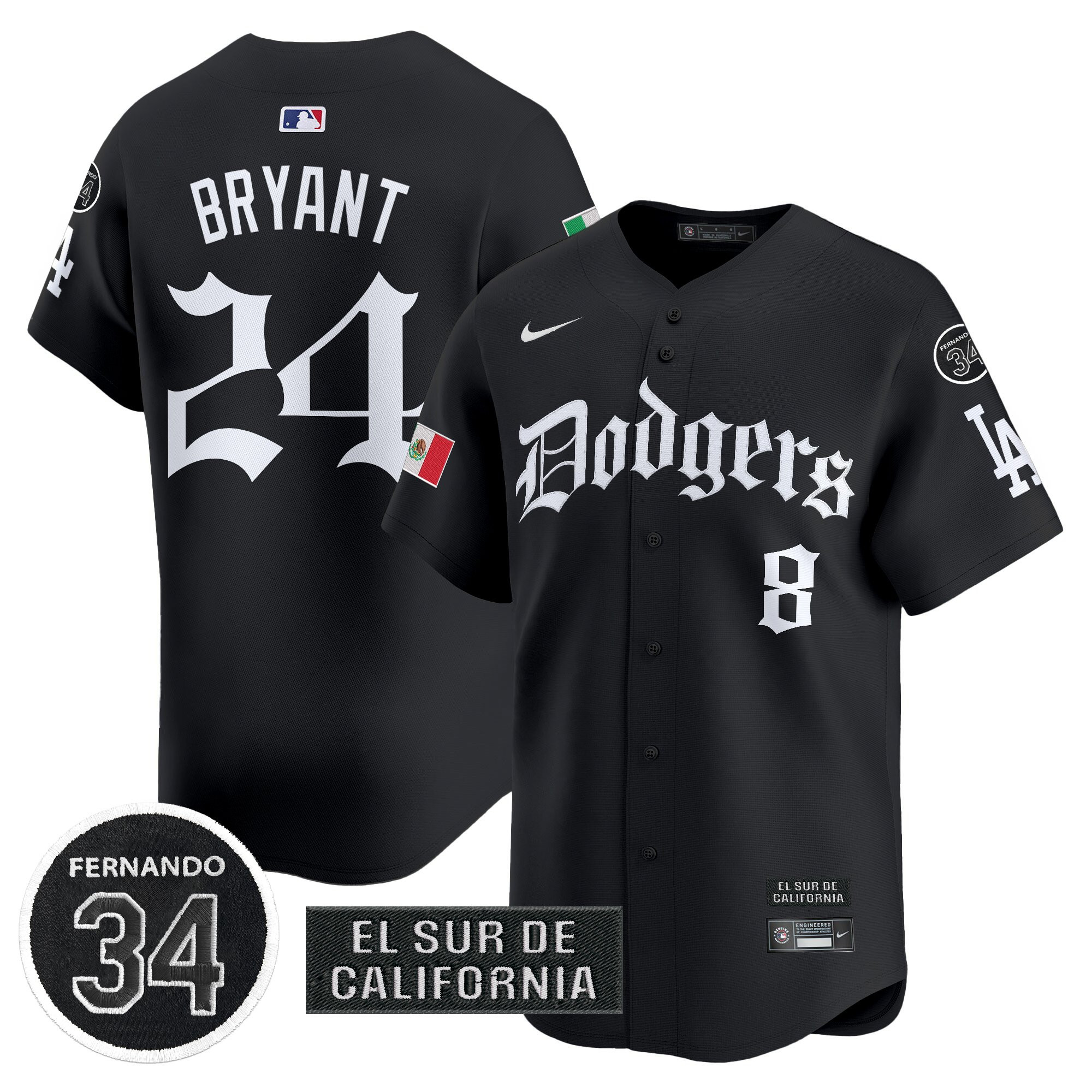 Kobe Bryant Men's Los Angeles Dodgers Mexico 2025 LA Gothic Style Vapor Premier Limited Black Jersey V2 - All Stitched