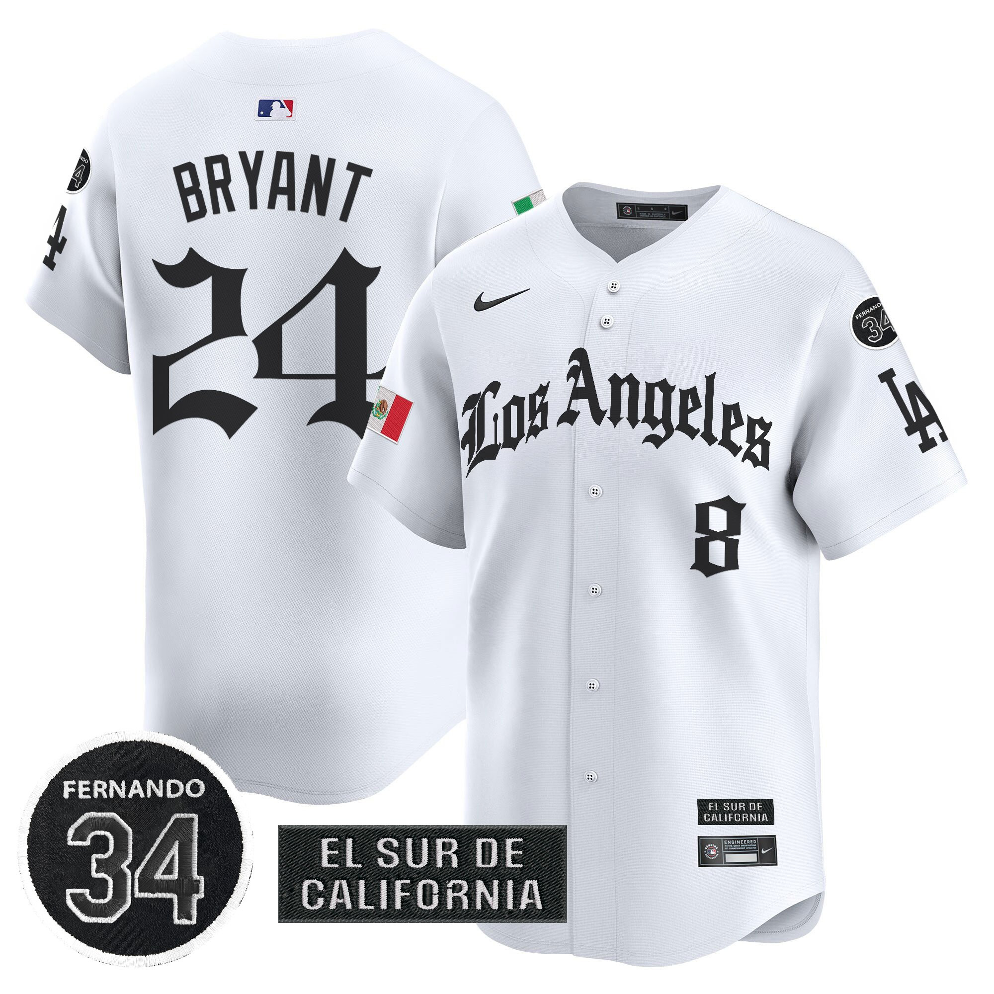Kobe Bryant Men's Los Angeles Dodgers Mexico 2025 LA Gothic Style Vapor Premier Limited White Jersey - All Stitched