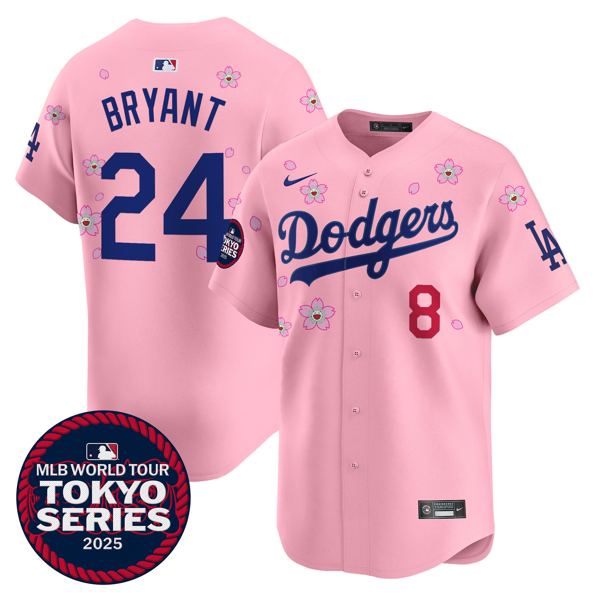Kobe Bryant Men's Los Angeles Dodgers Tokyo Series 2025 Vapor Premier Limited Cherry Blossom Jersey V2 - Stitched