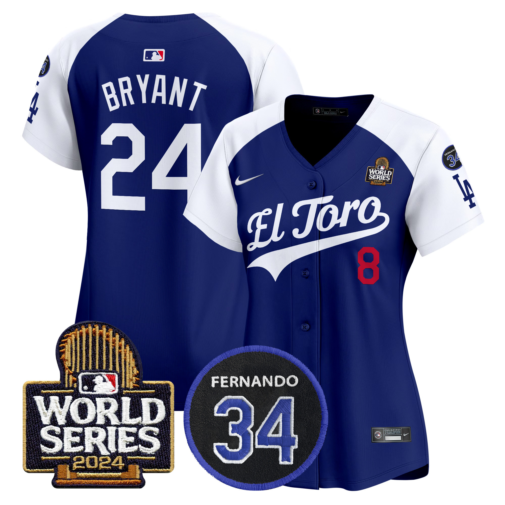 Kobe Bryant Women's Los Angeles Dodgers El Toro 2024 World Series Patch Vapor Premier Limited Alternate Royal Jersey - All Stitched