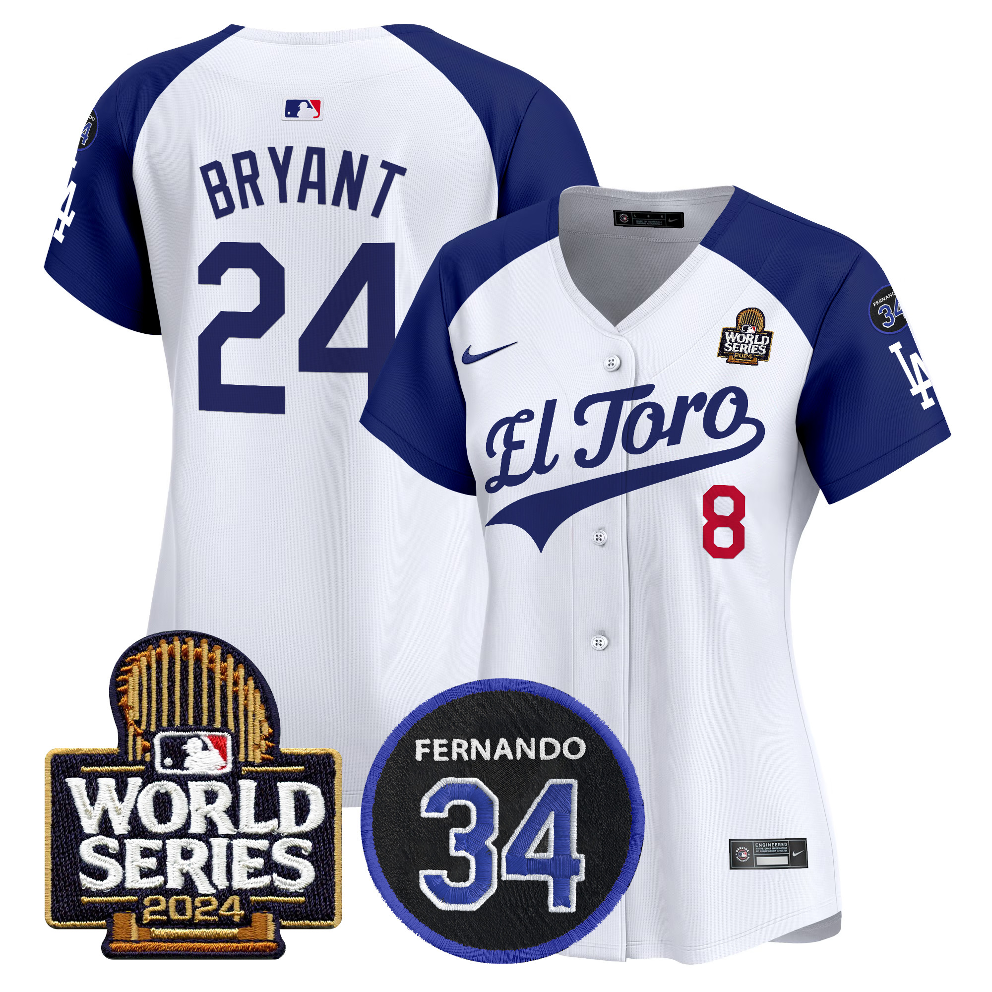 Kobe Bryant Women's Los Angeles Dodgers El Toro 2024 World Series Patch Vapor Premier Limited Alternate White Jersey - All Stitched