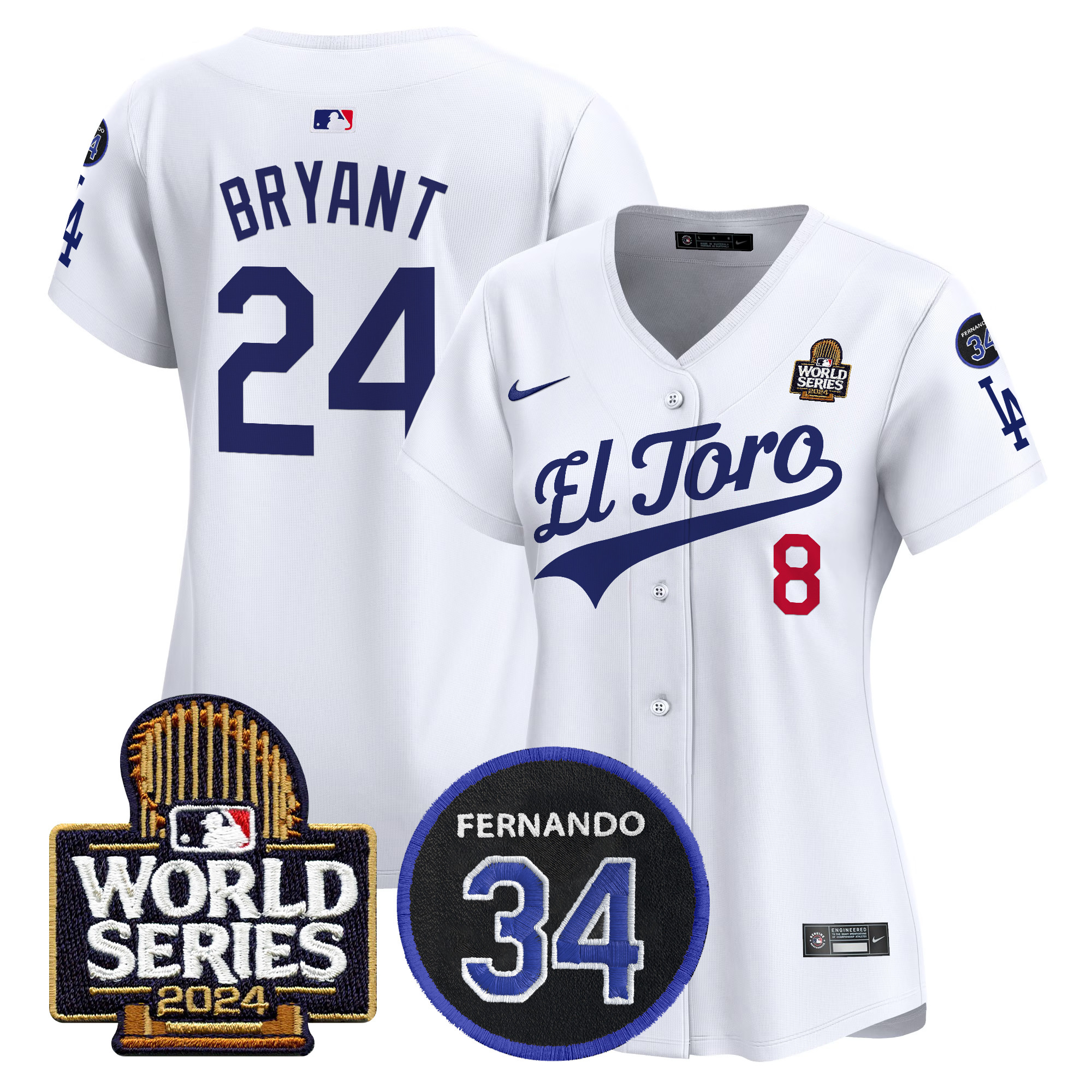 Kobe Bryant Women's Los Angeles Dodgers El Toro 2024 World Series Patch Vapor Premier Limited White Jersey - All Stitched
