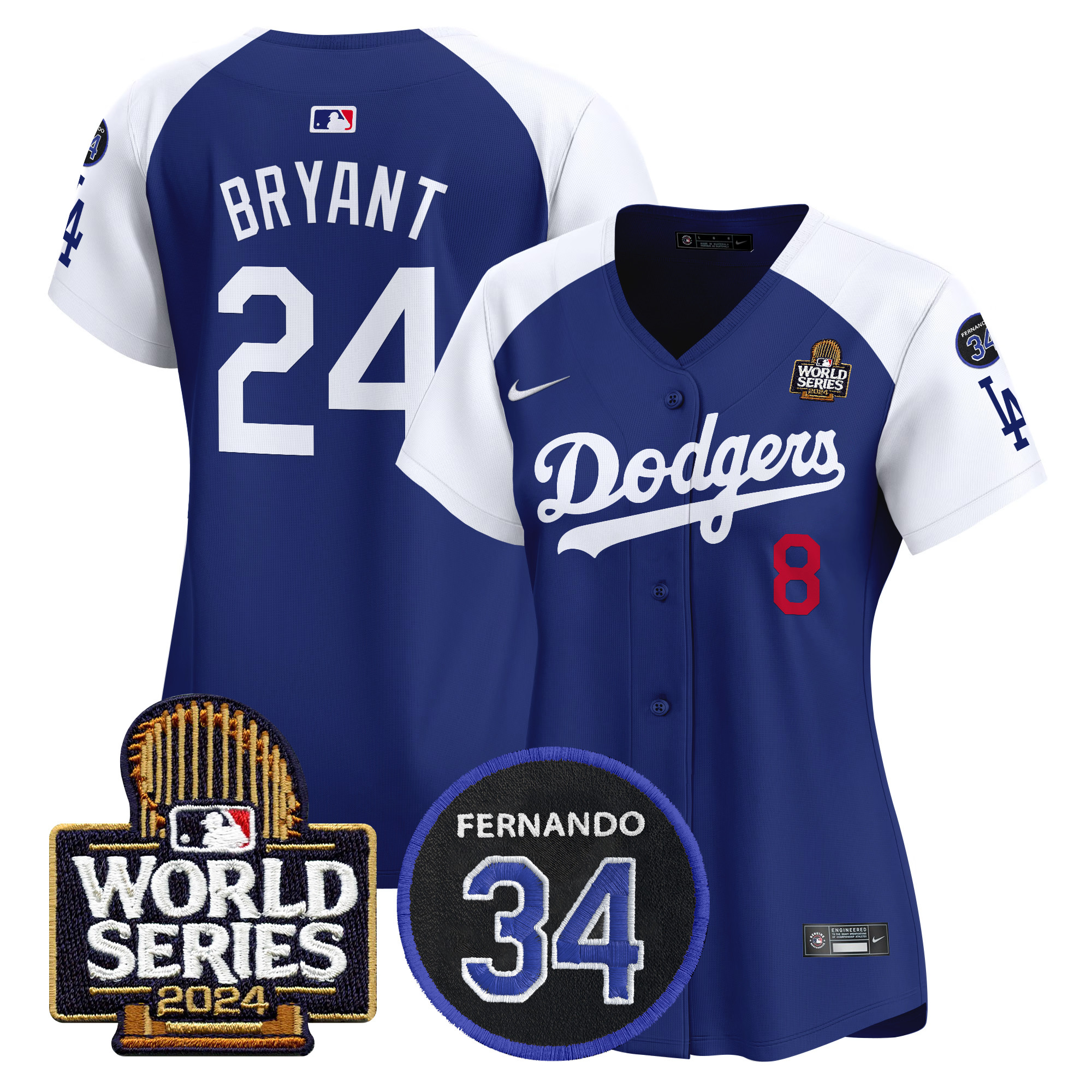 Kobe Bryant Women's Los Angeles Dodgers Fernando Memorial & 2024 World Series Patch Vapor Premier Limited Alternate Royal Jersey V2 - All Stitched