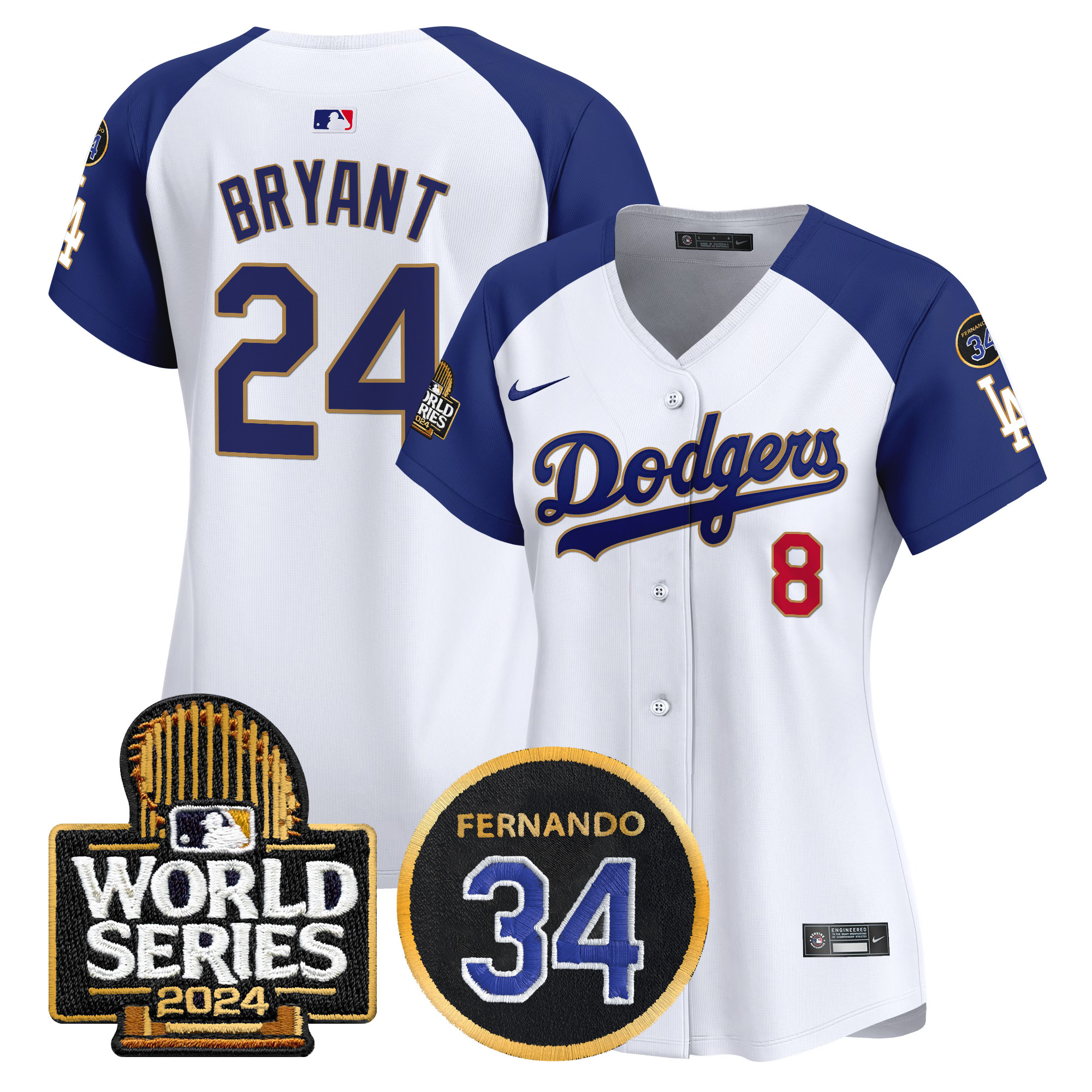 Kobe Bryant Women's Los Angeles Dodgers Fernando Memorial & 2024 World Series Patch Vapor Premier Limited White Alternate Jersey - All Stitched