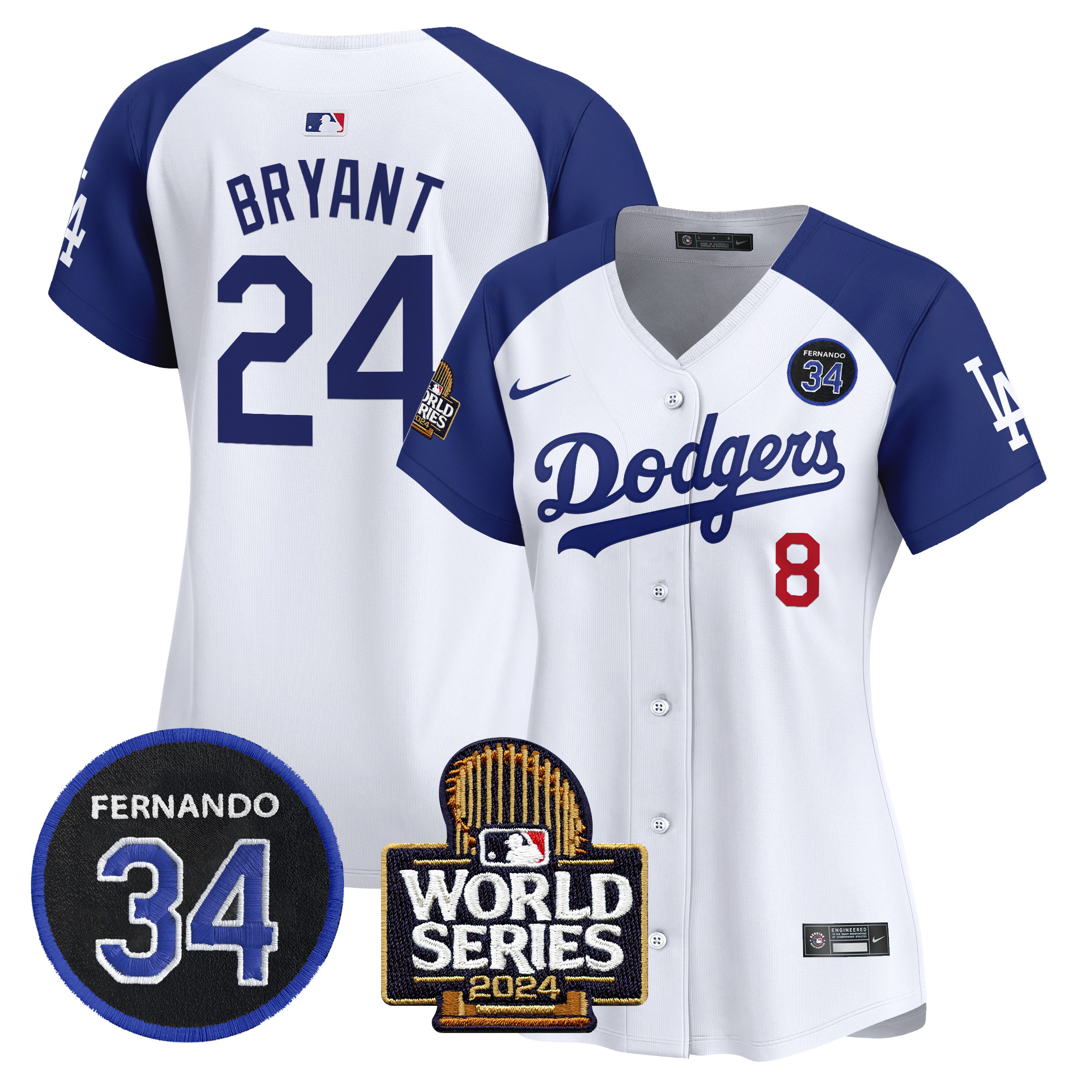 Kobe Bryant Women's Los Angeles Dodgers Fernando Valenzuela & 2024 World Series Patch Vapor Premier Limited Alternate White Jersey V2 - All Stitched