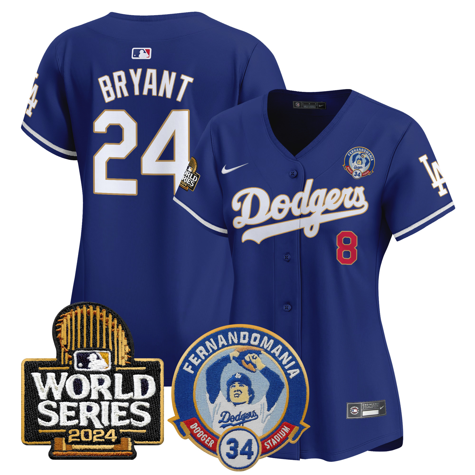Kobe Bryant Women's Los Angeles Dodgers Fernando Valenzuela & 2024 World Series Patch Vapor Premier Limited Royal Jersey - All Stitched