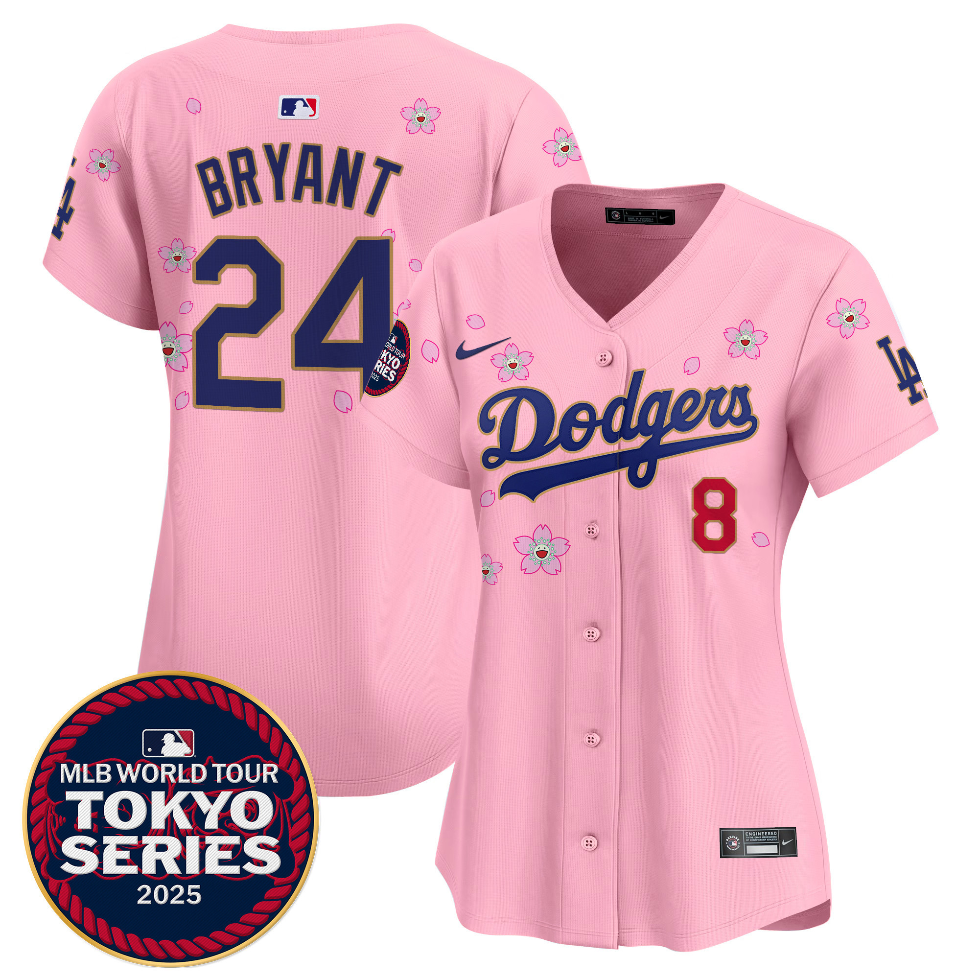 Kobe Bryant Women's Los Angeles Dodgers Tokyo Series 2025 Gold Trim Vapor Premier Limited Cherry Blossom Jersey - Stitched