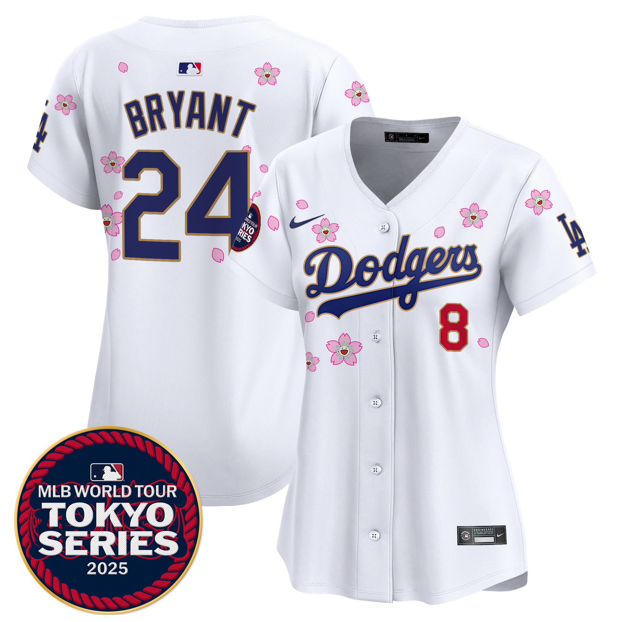 Kobe Bryant Women's Los Angeles Dodgers Tokyo Series 2025 Gold Trim Vapor Premier Limited White Jersey - Stitched