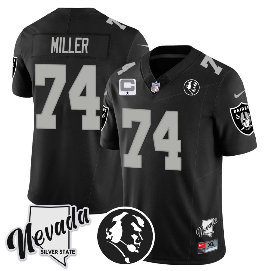 Kolton Miller Men's Las Vegas Raiders John Madden Honoring & Nevada Silver State Patch Vapor Black Jersey - All Stitched