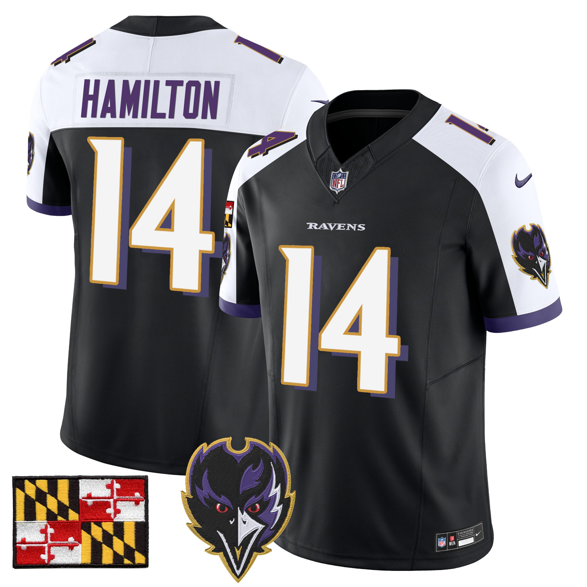 Kyle Hamilton Men's Baltimore Ravens 2024 Maryland Flag Vapor Limited Black Alternate Jersey - All Stitched