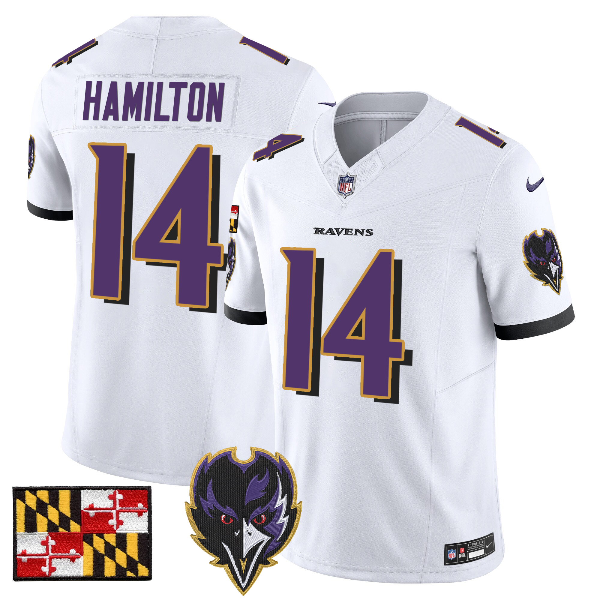 Kyle Hamilton Men's Baltimore Ravens 2024 Maryland Flag Vapor Limited White Jersey - All Stitched
